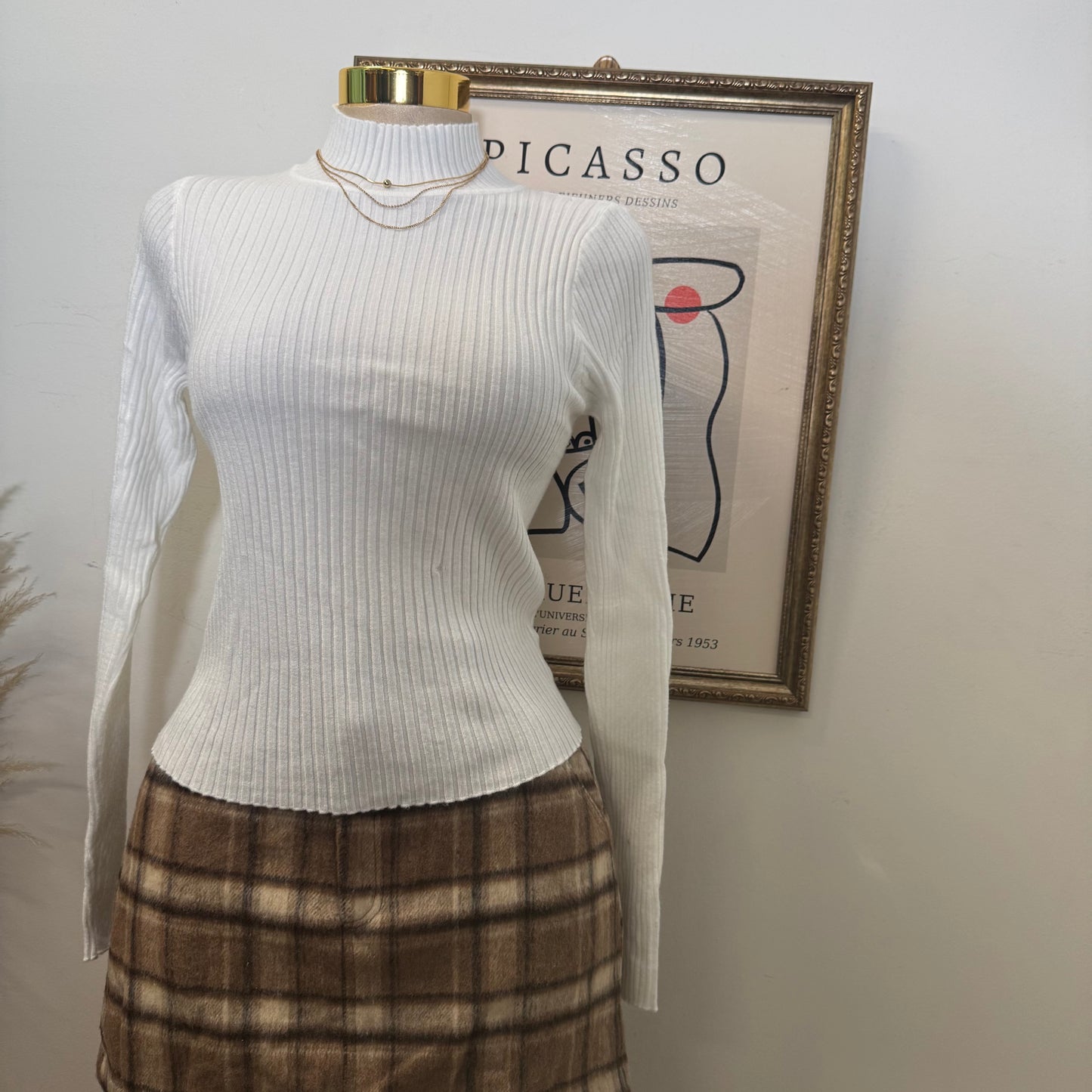 Ribbed Mock Neck Long sleeve-White