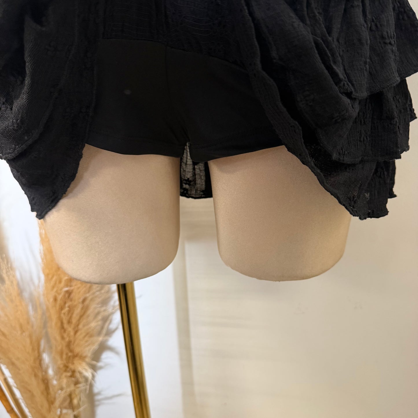 Ruffle lace-Up Mini Dress-Black