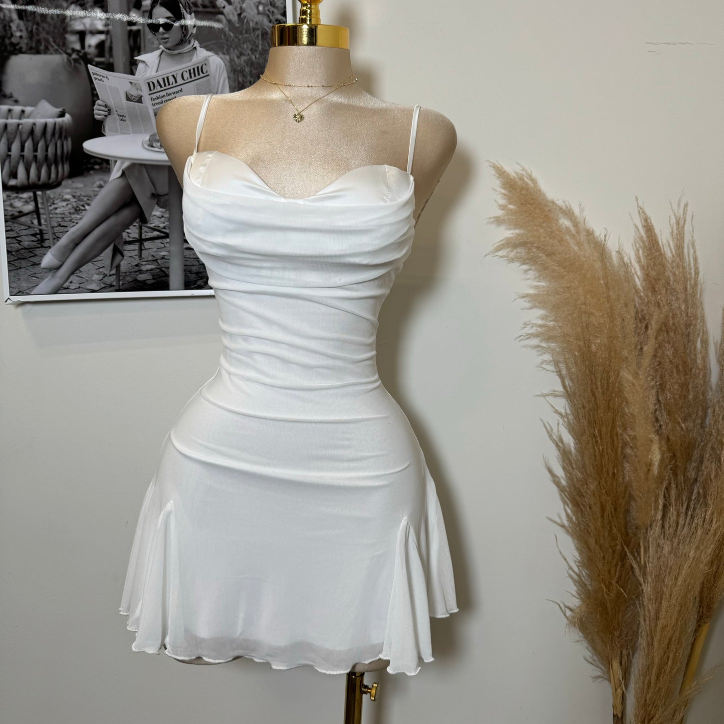 Mesh Mini Dress-White