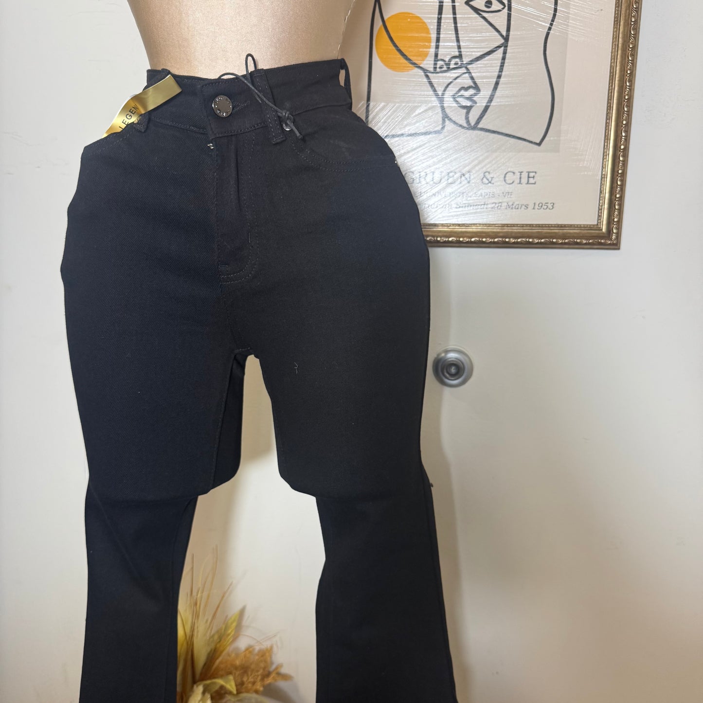 Flare Denim Black Pants-Black