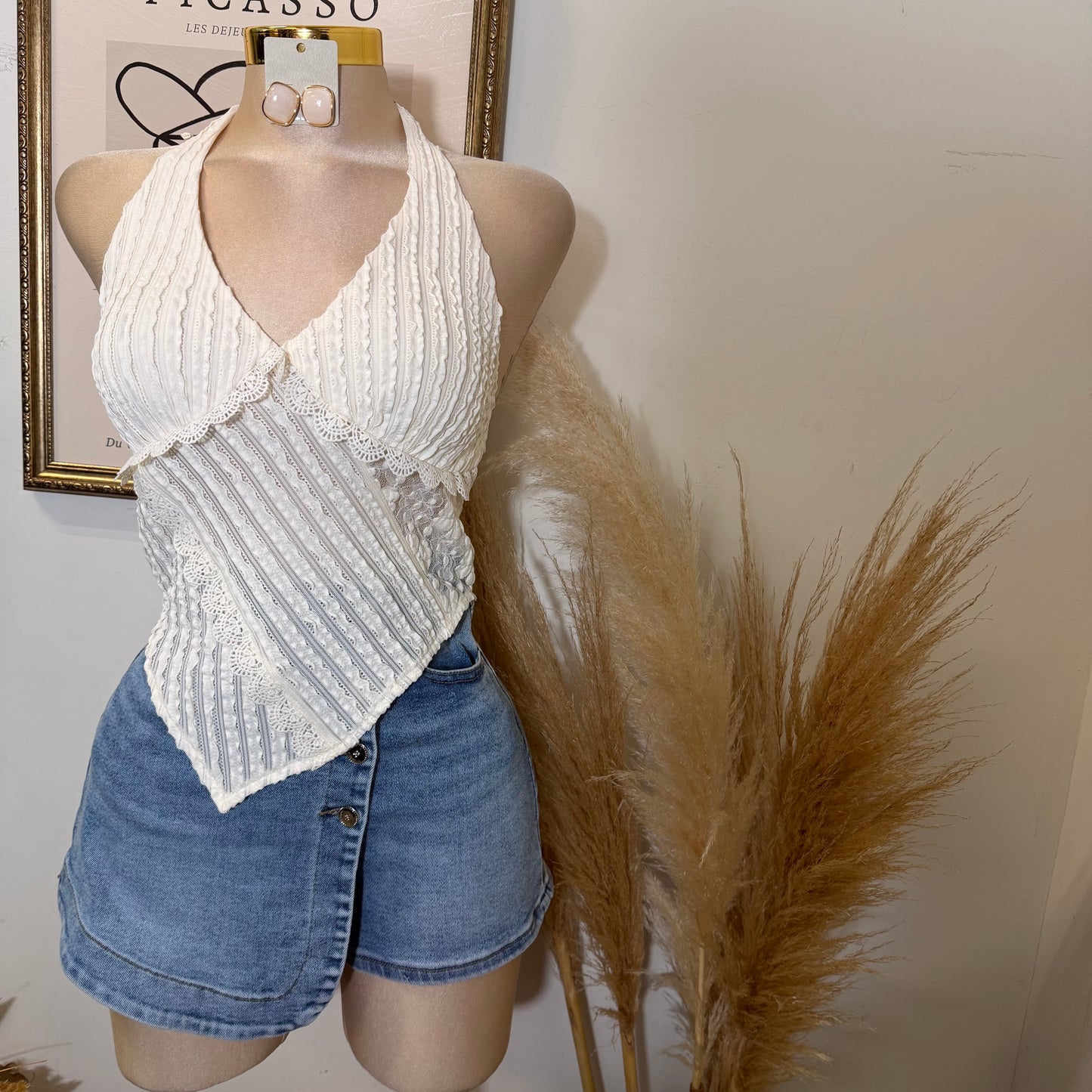 Halter Lace Top-White