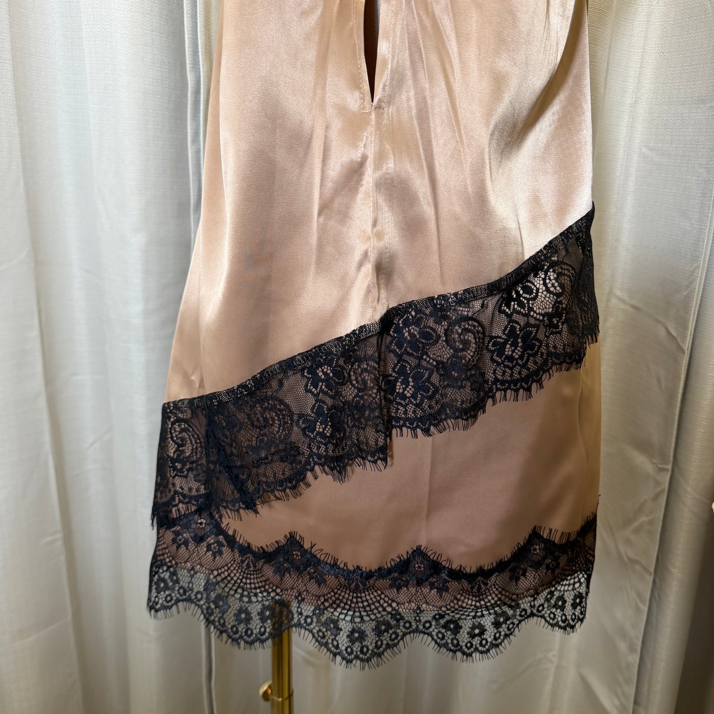 Satin Asymmetrical lace Top skirt Set-brown