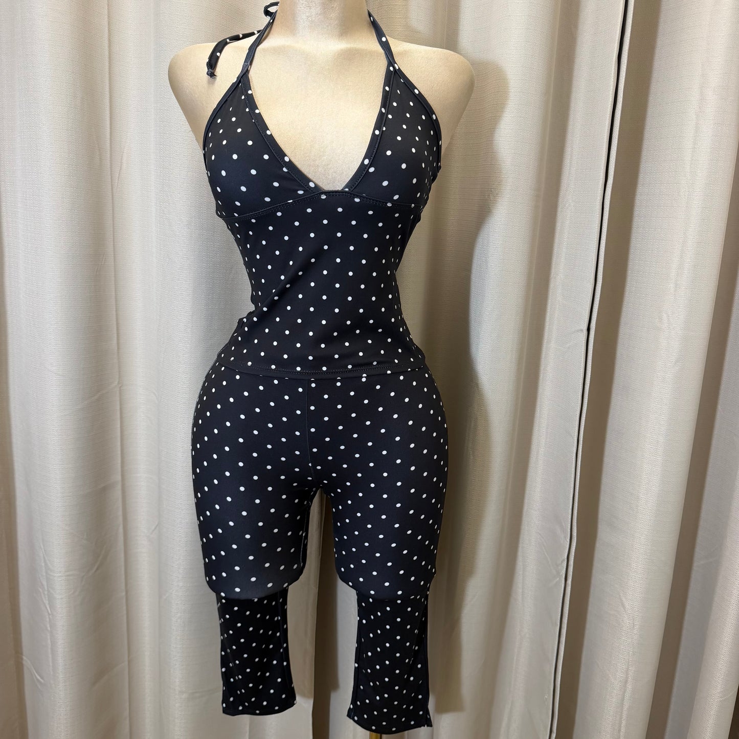 Halter Polkadot Capri Set-Black/White
