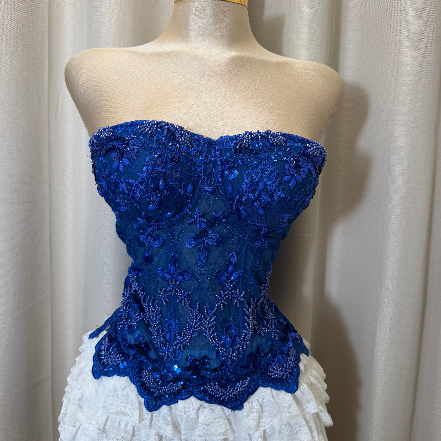 Still sequin lace corset-Royal Blue