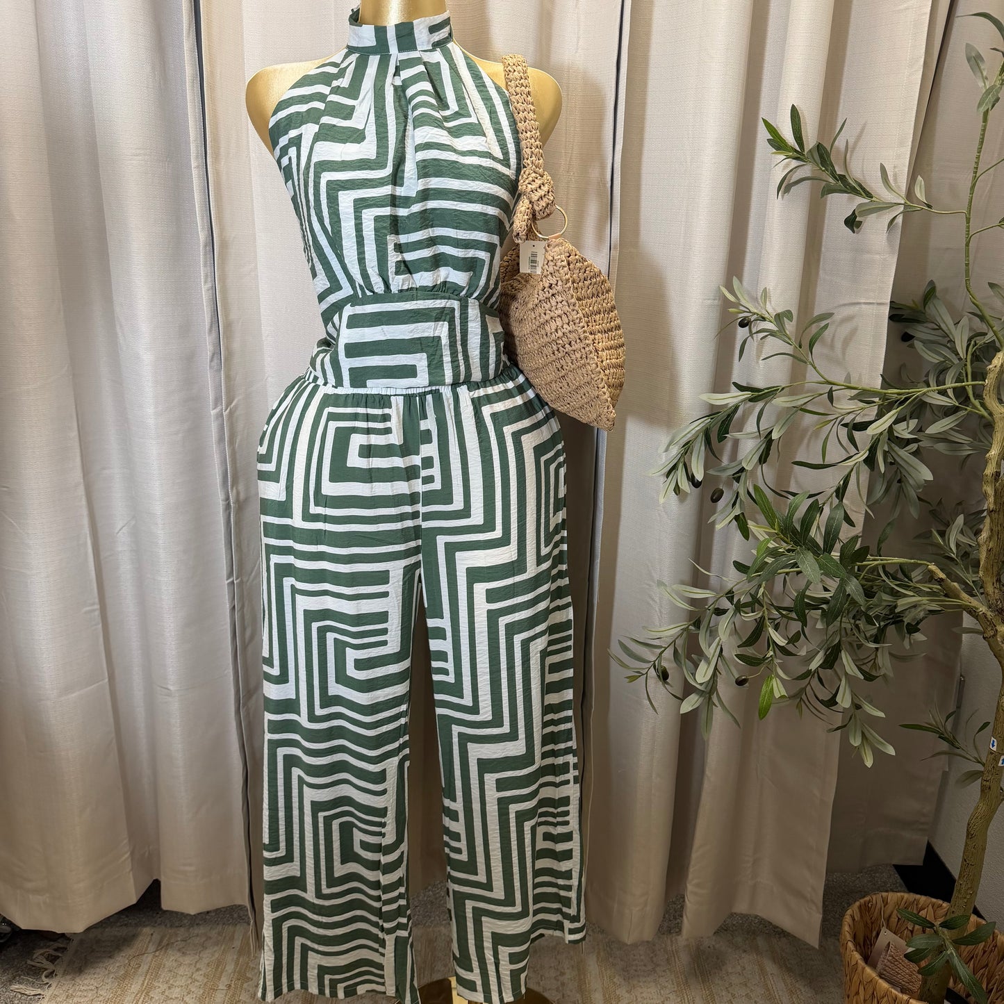 PL-Halter Crop Top wide Pant set-Green