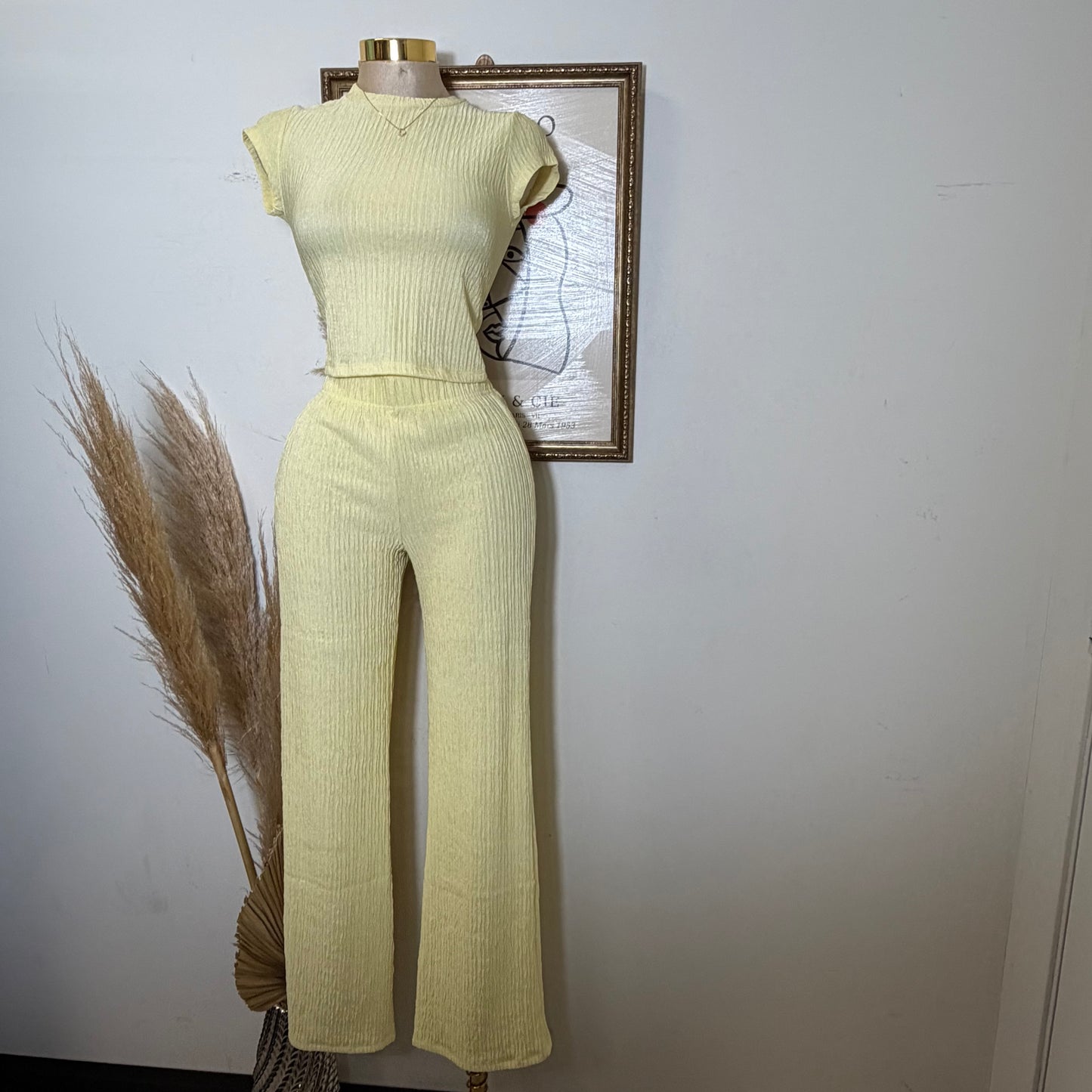Tamara Short Sleeve Piece Set-Light Yellow