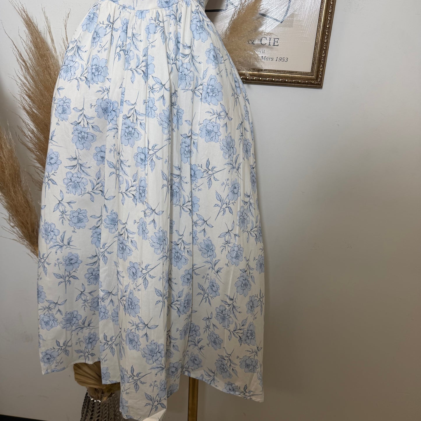 Tube Midi Dress with  Blue Flower-Blue