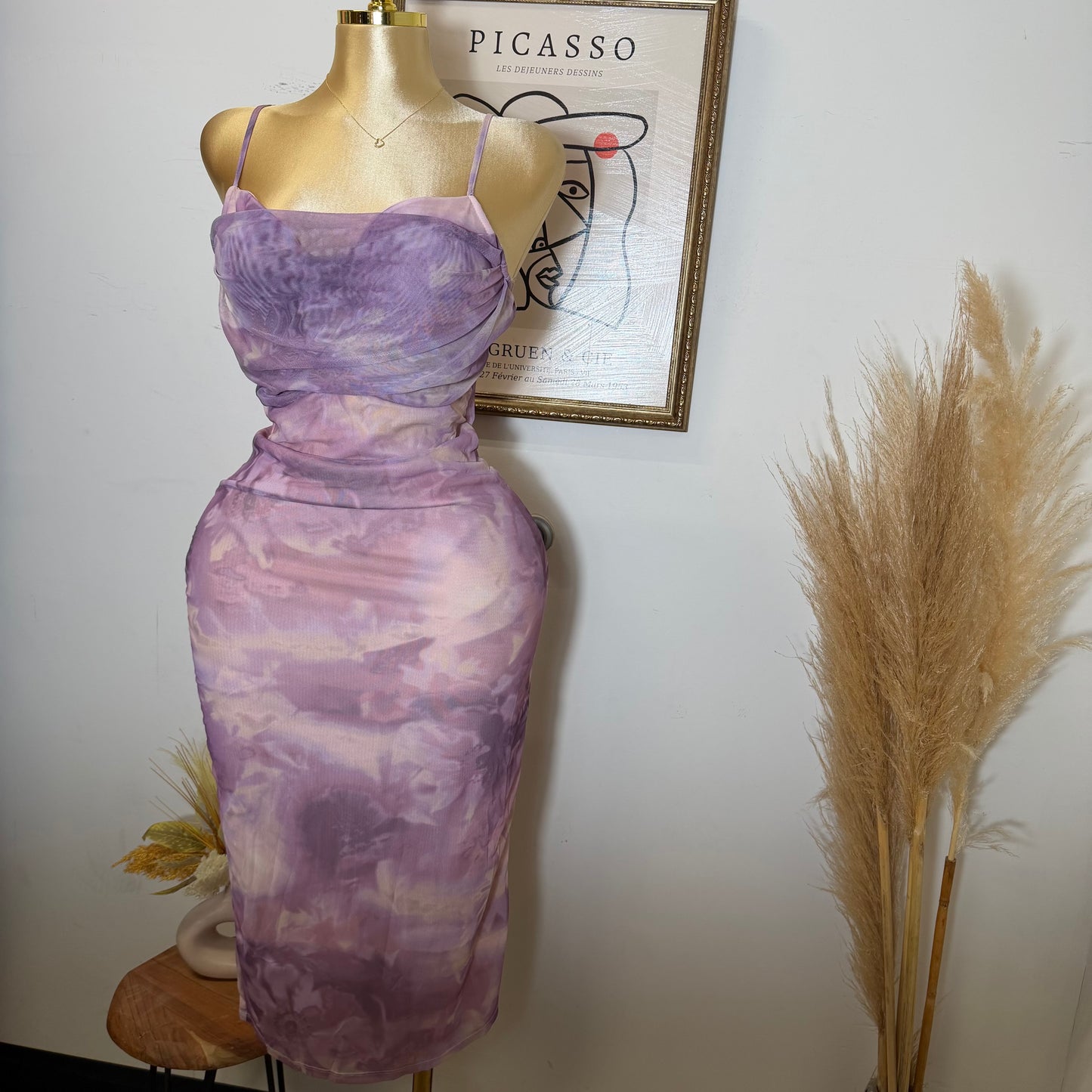 Drapped Cowl Neck Strappy Long Dress-Pink
