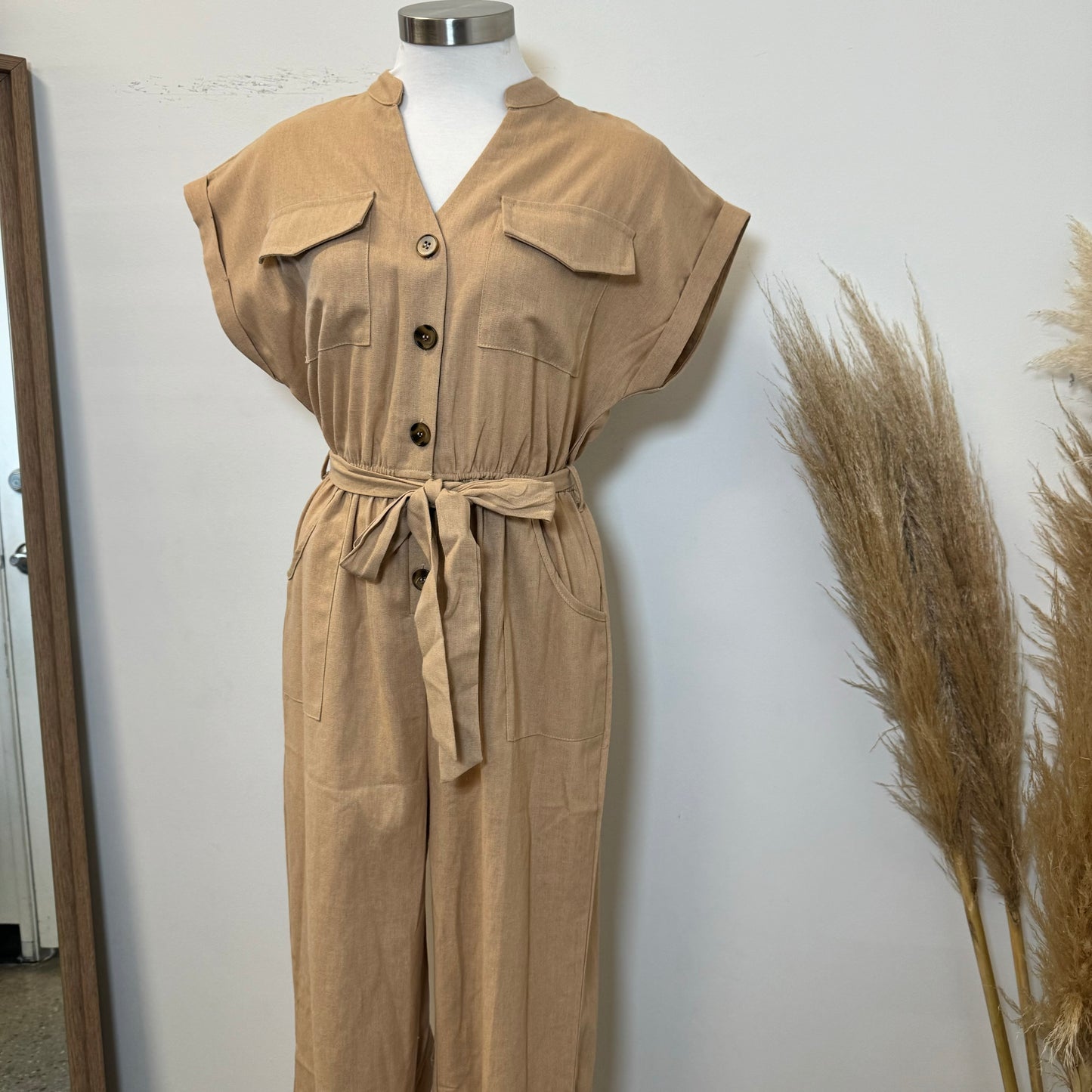 Blanca Linen Jumpsuit -Camel