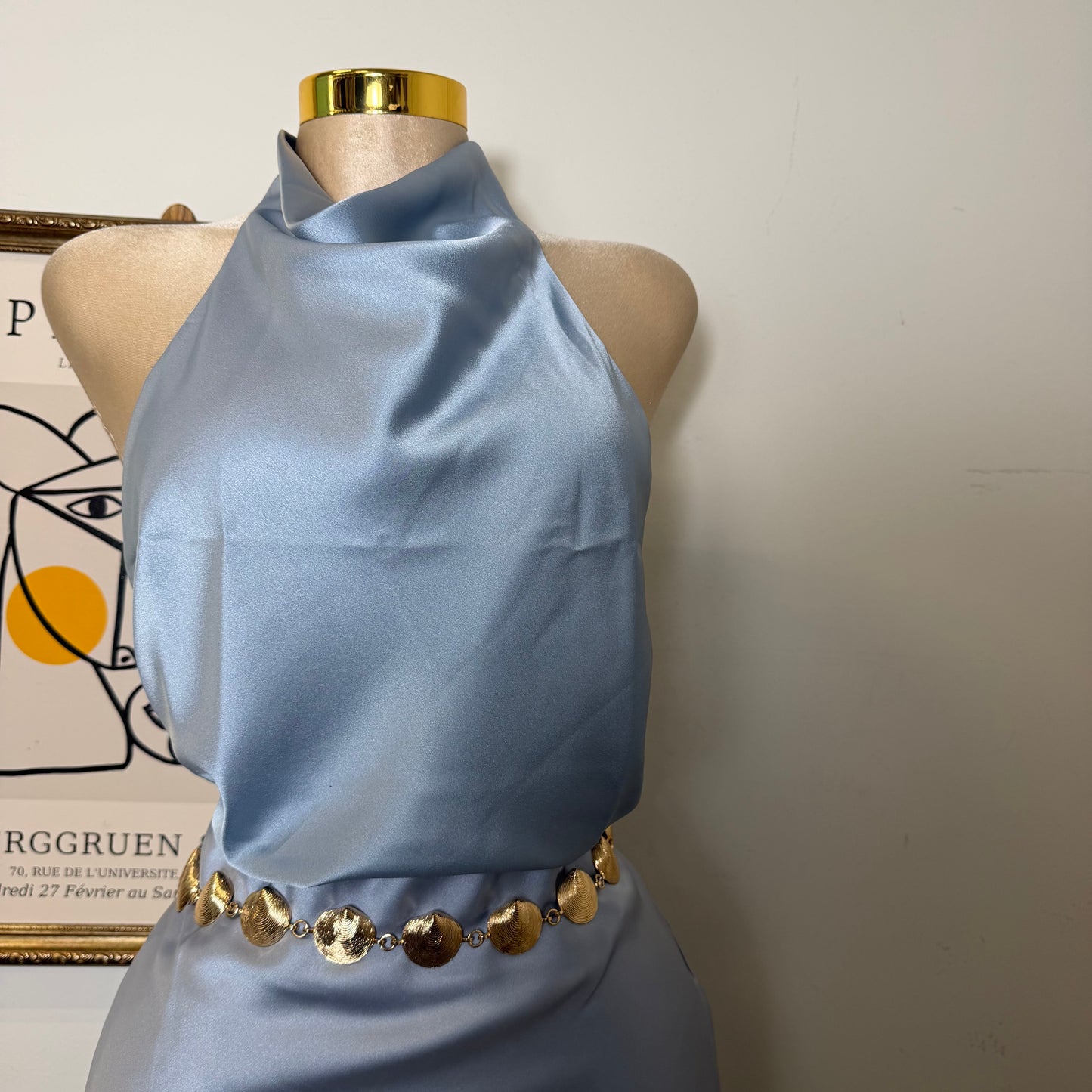 Satin Halter Top- Baby Blue