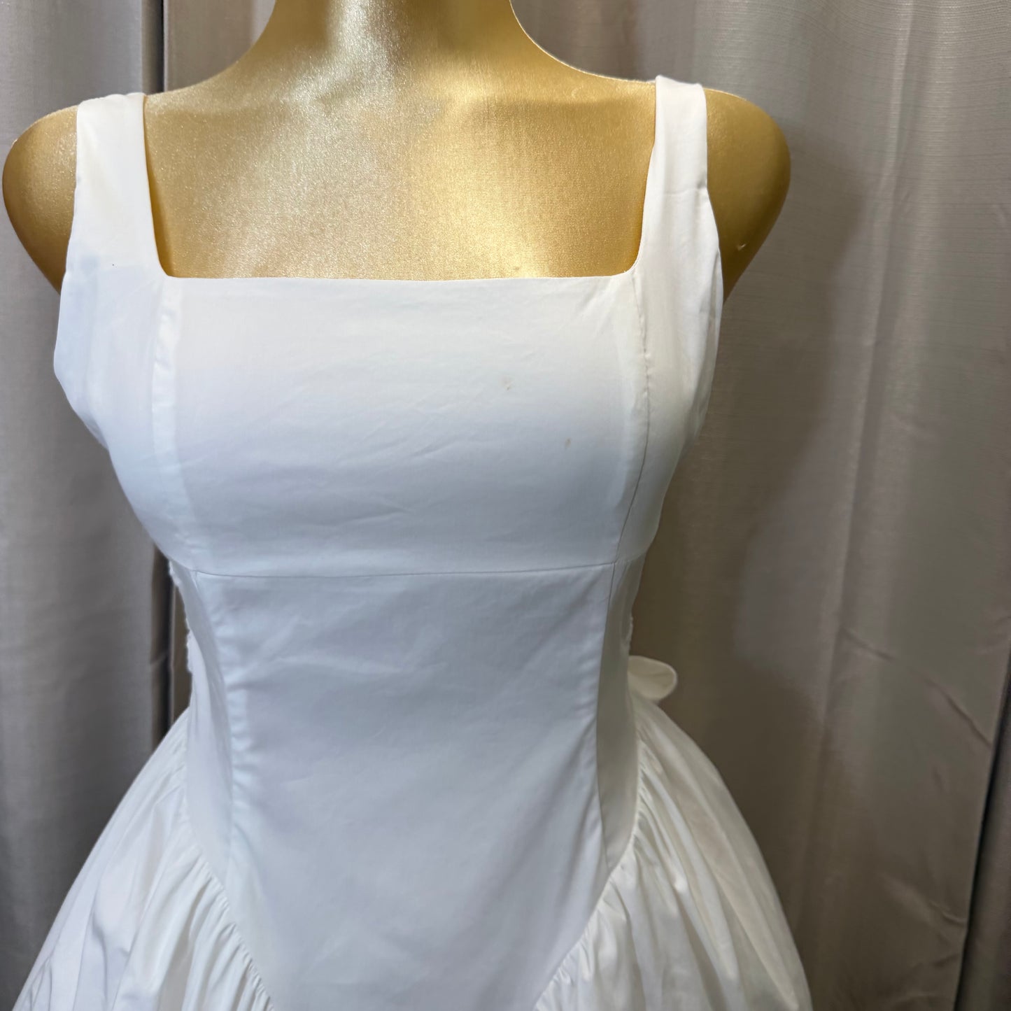 Poplin Back Ribbon Mini Dress-White