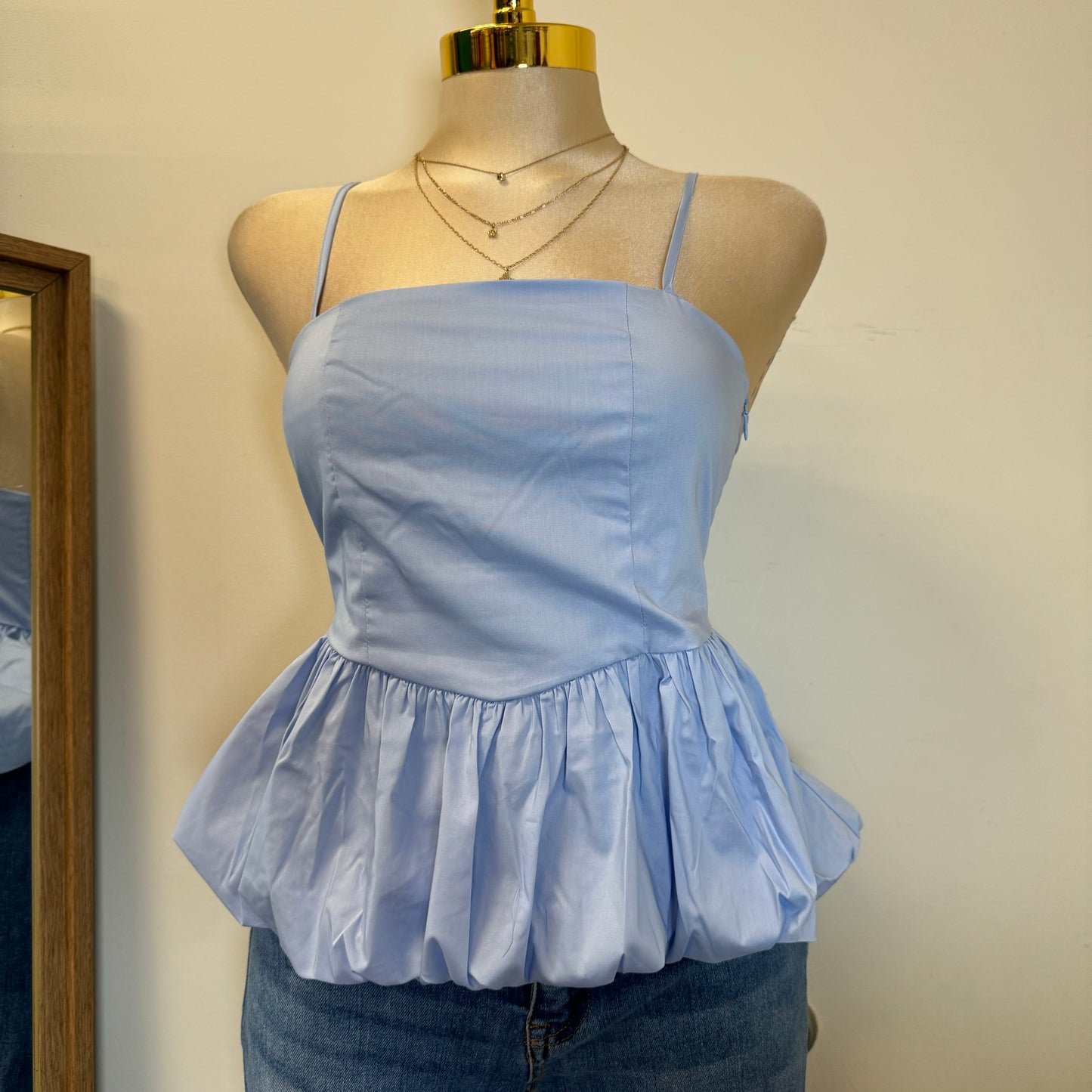 Bubble Hem Cam Top-Blue