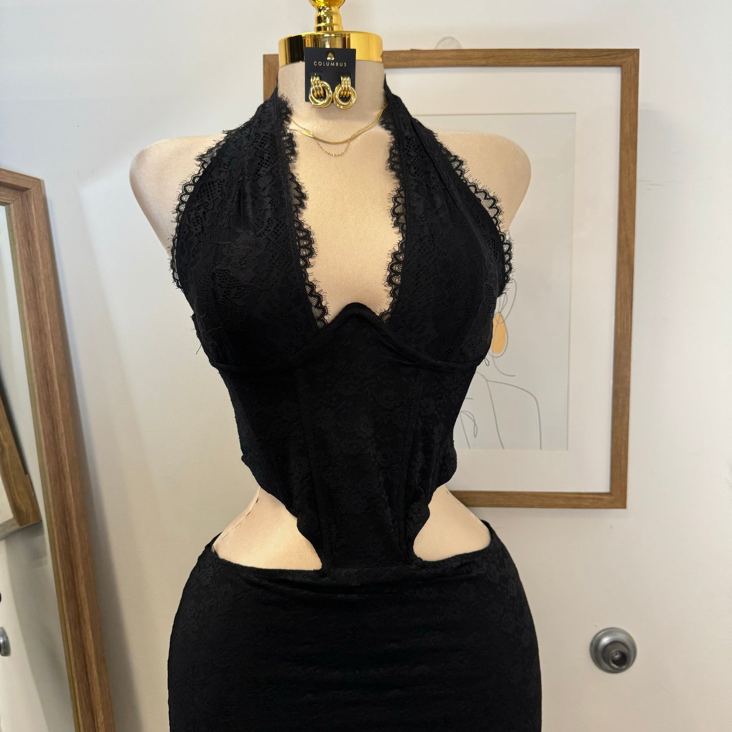 Luna Lace Corset Mini Dress-Black