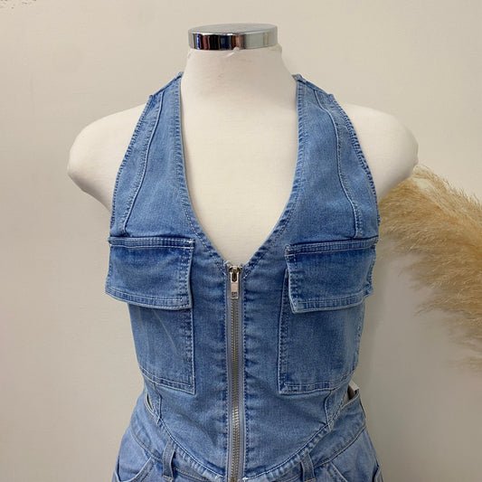 Cargo Denim Vest-Light Blue