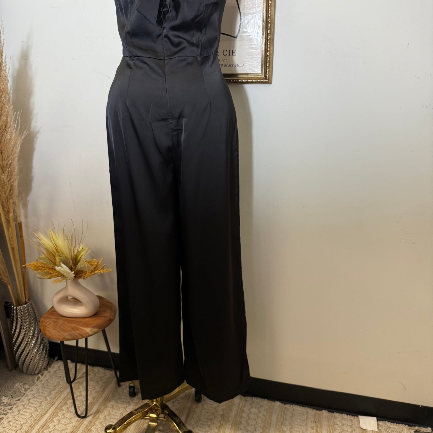 Cowl Halter Neck Wide Leg Jumpsuit-Black