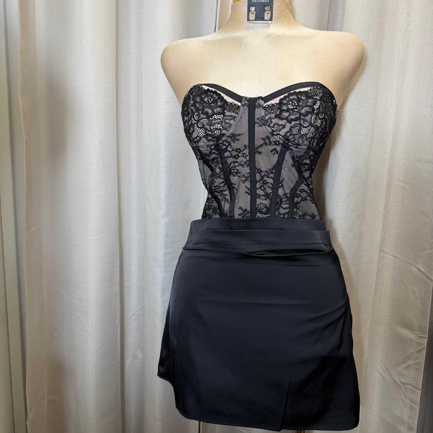 STRAPLESS CORSET A-LINE MINI DRESS-Black