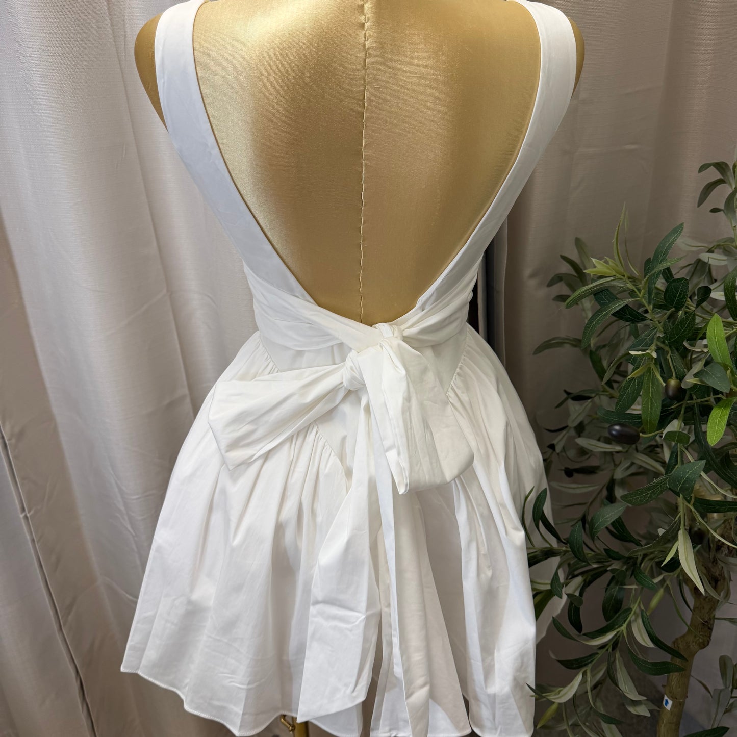 Poplin Back Ribbon Mini Dress-White