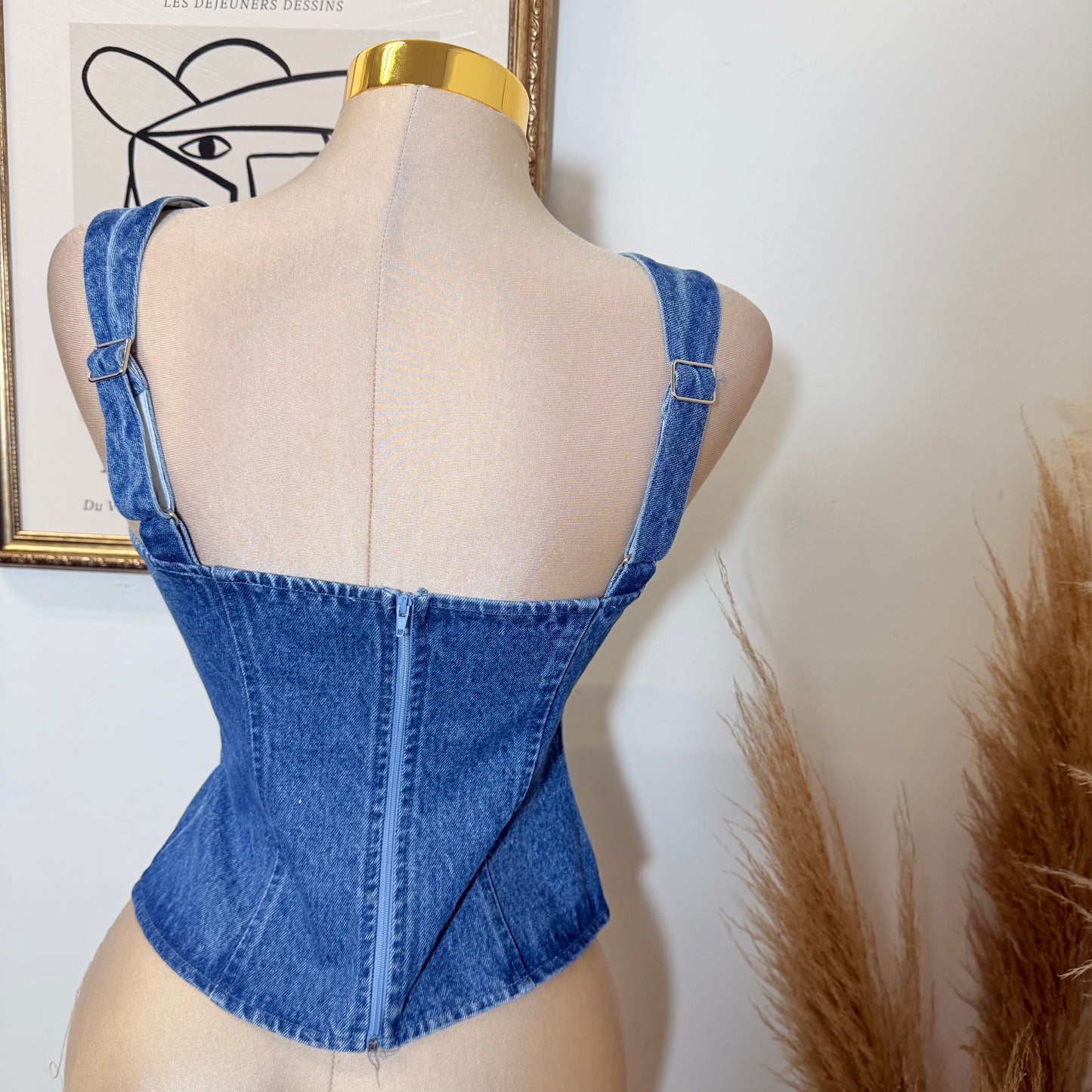 Lace up Denim Crop Top-Medium Blue