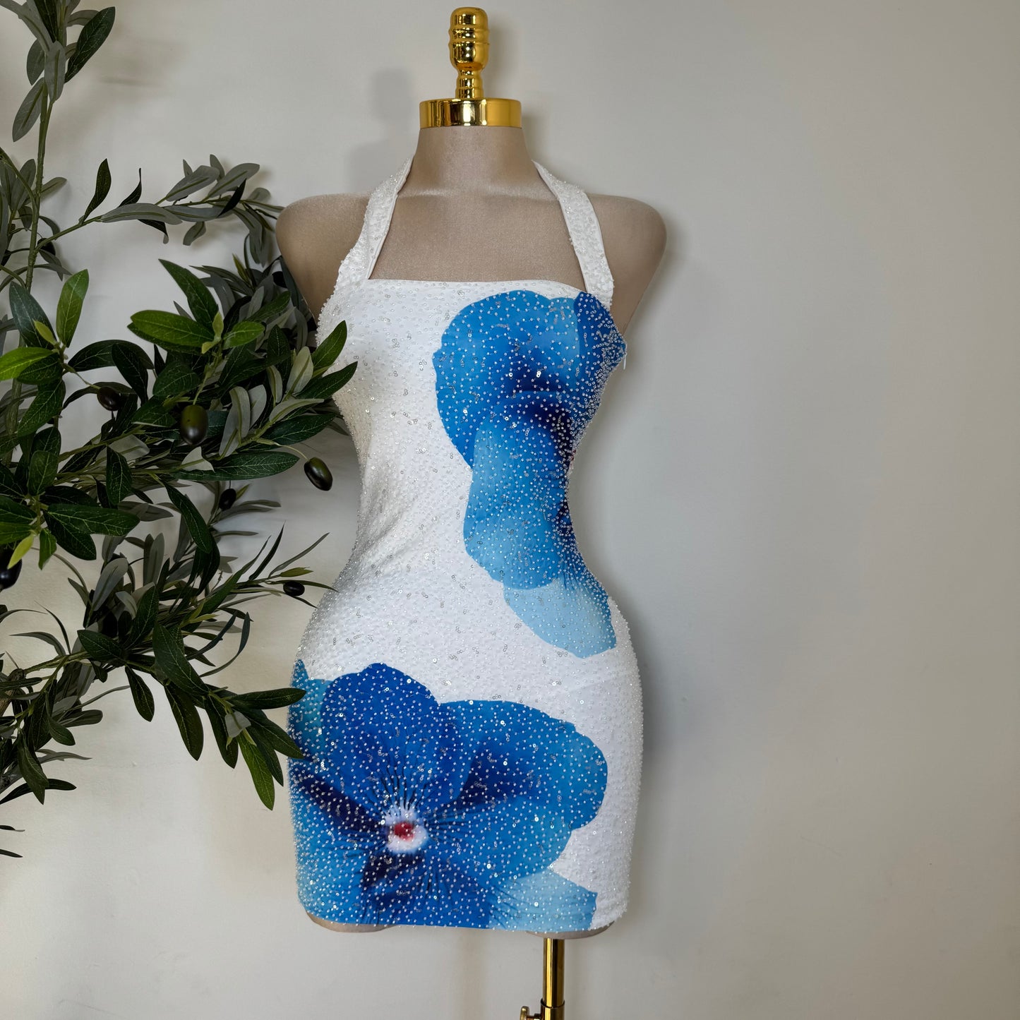 Tropicana Mesh Beads Dress-Blue