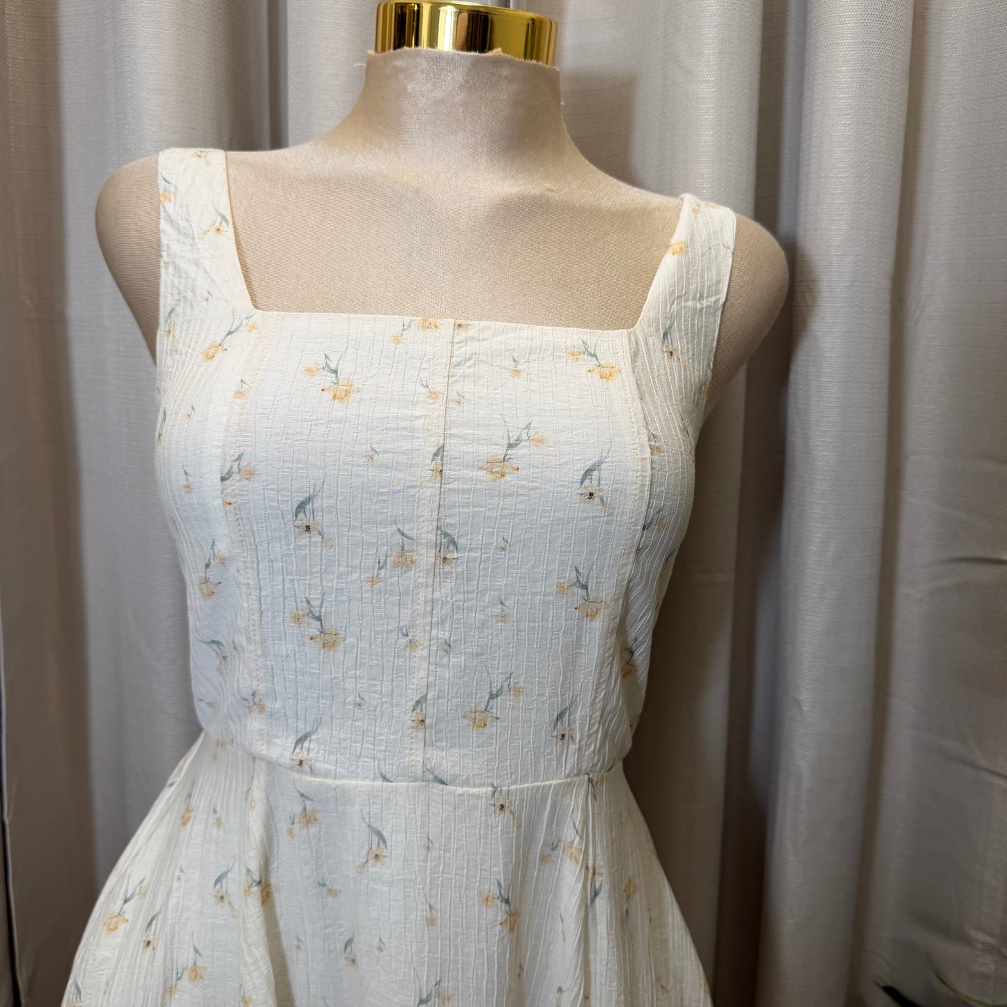 Floral Square Neck Midi Dress-Floral Print