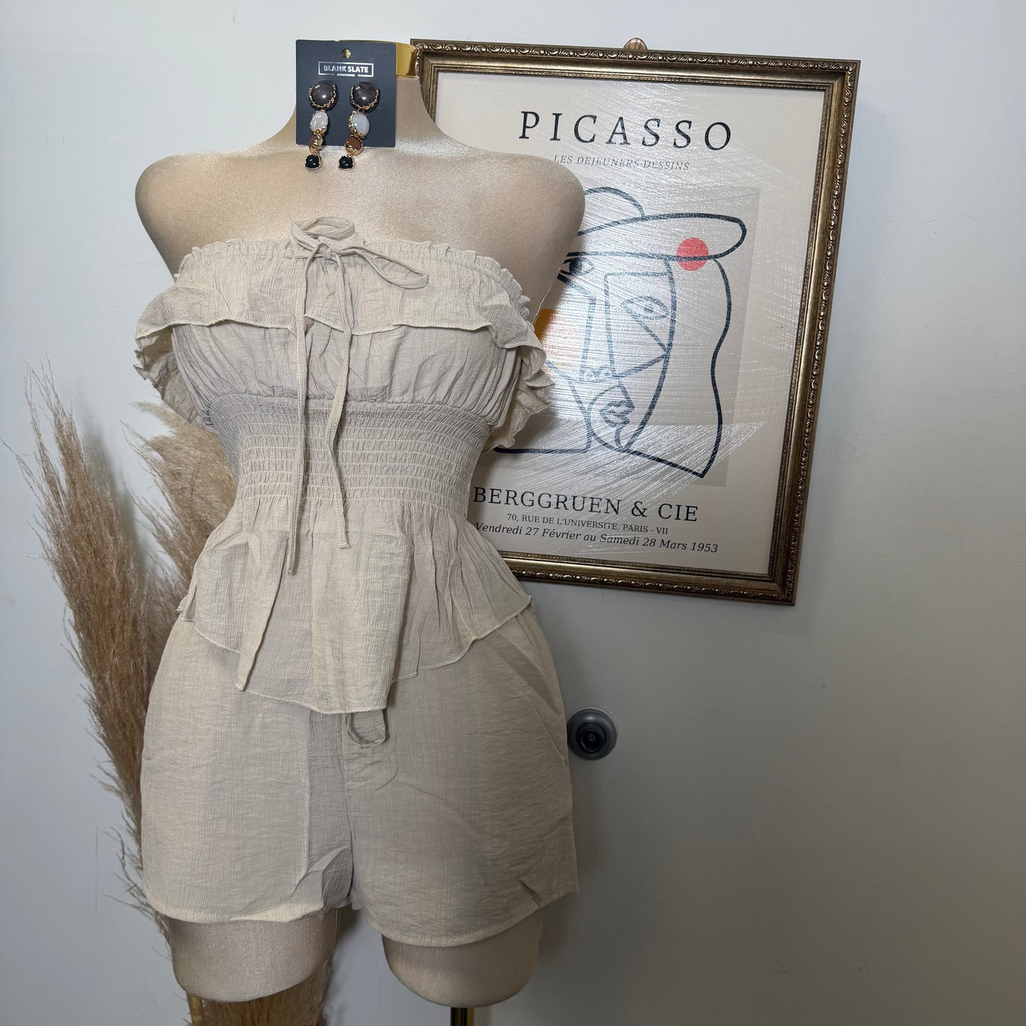 Smocked Tube Top Shorts Two piece set-Stone