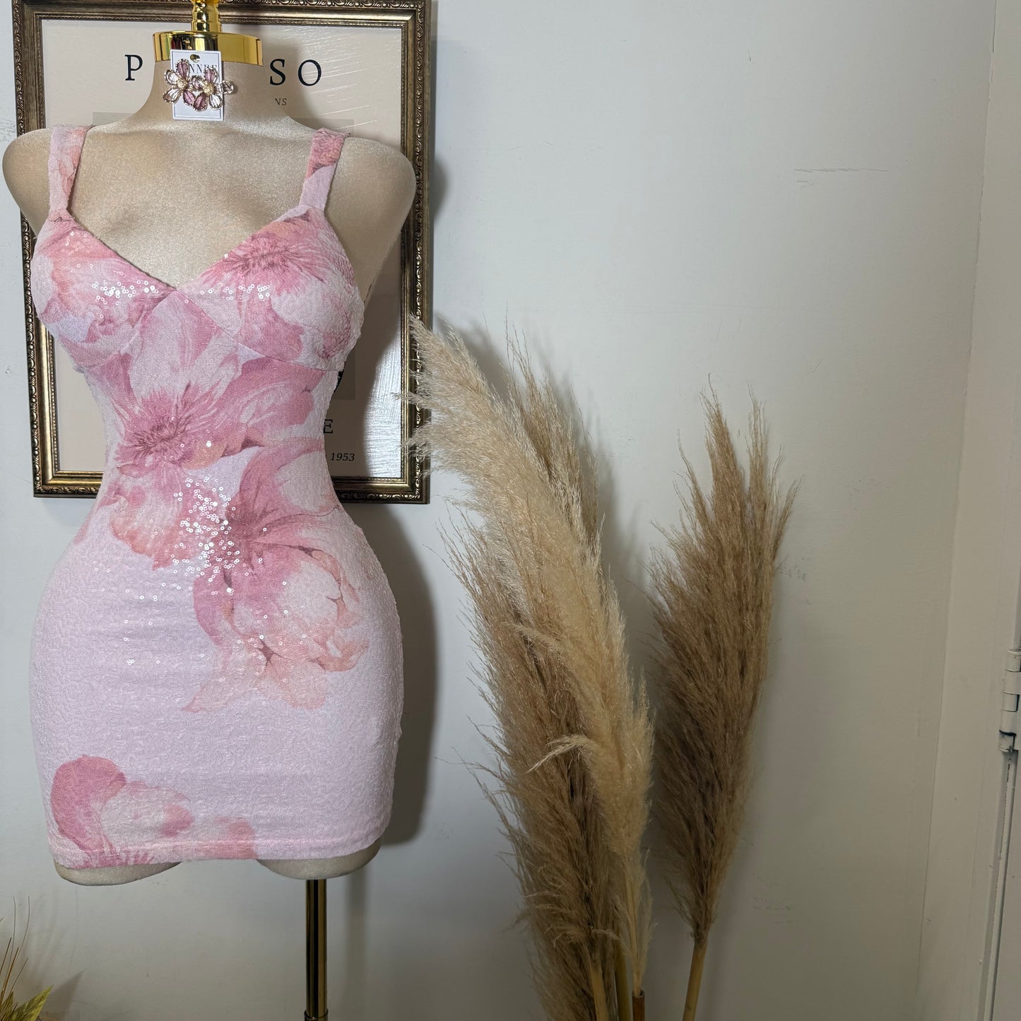 Mesh DTP Print w/ Sequins-Pink