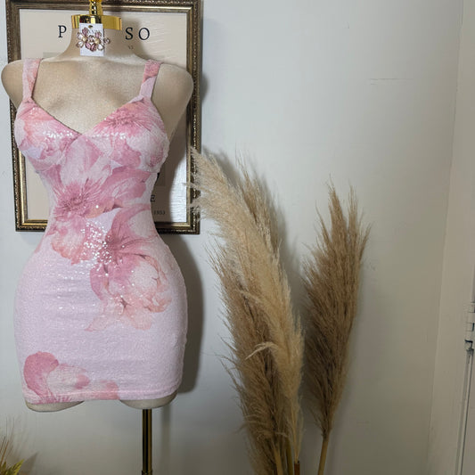 Mesh DTP Print w/ Sequins-Pink