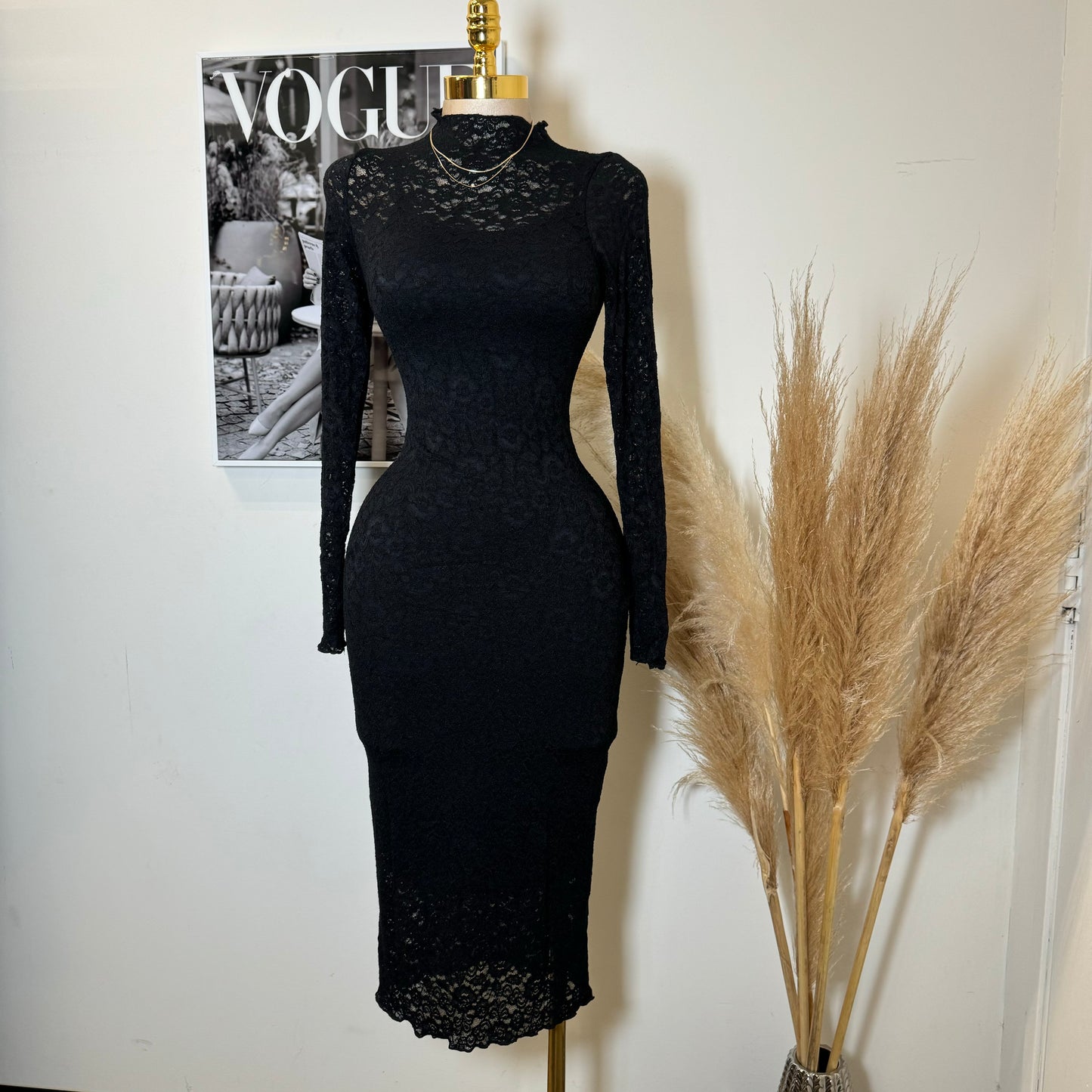 Rosie Lace Midi Dress-Black