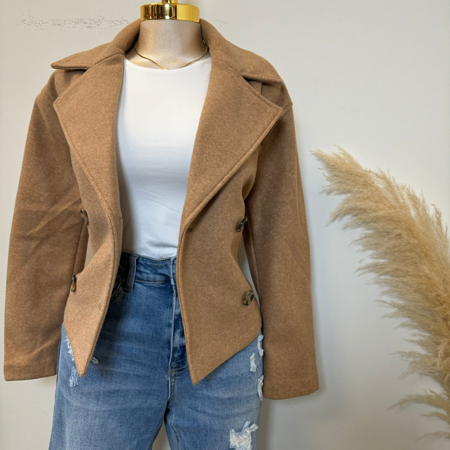 Lola Short Crop Jacket-Camel