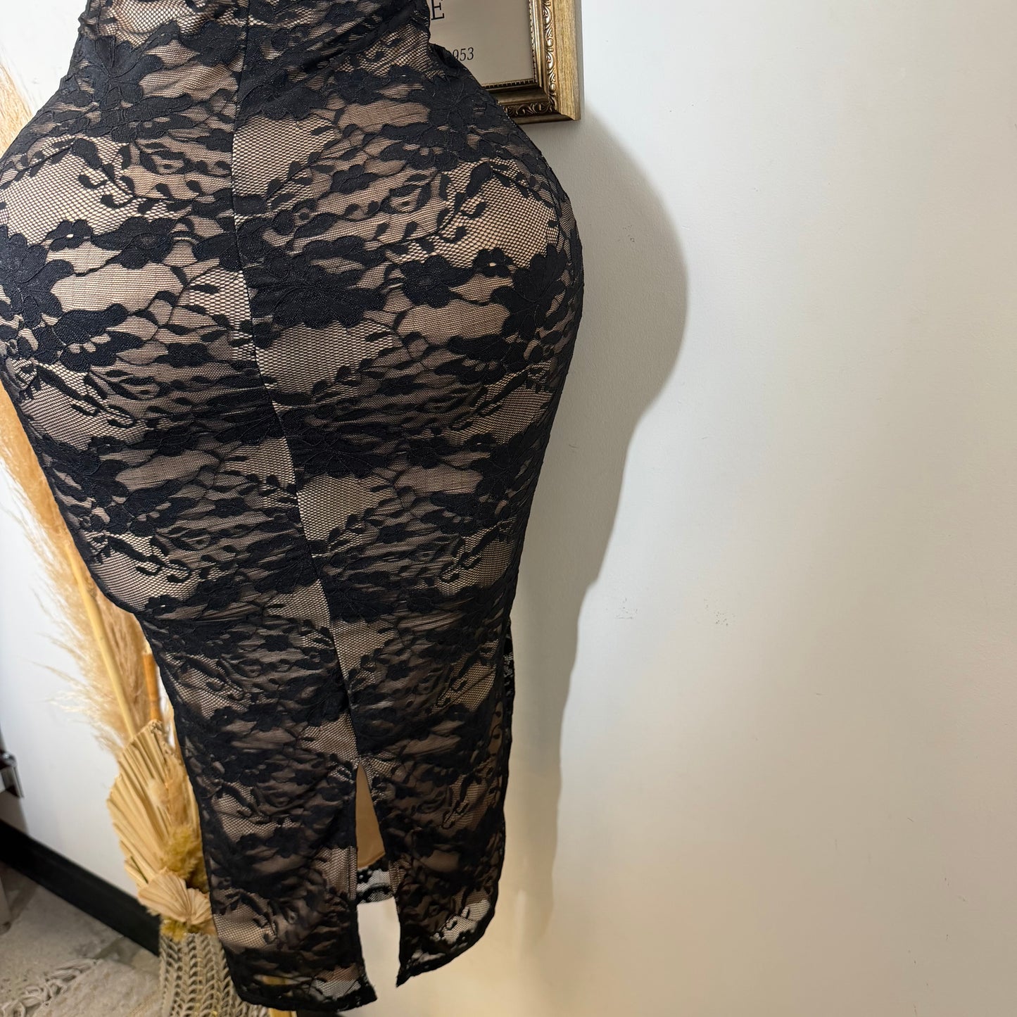 Lace Midi Dress-Black