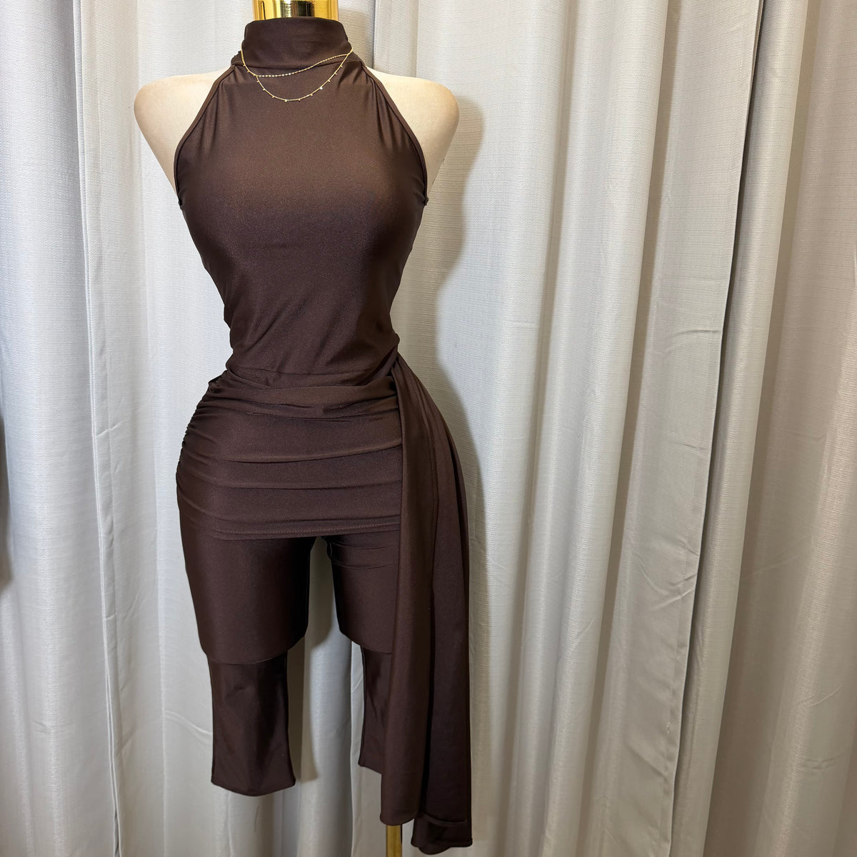Mock Neck Capri Jumpsuit-Brown