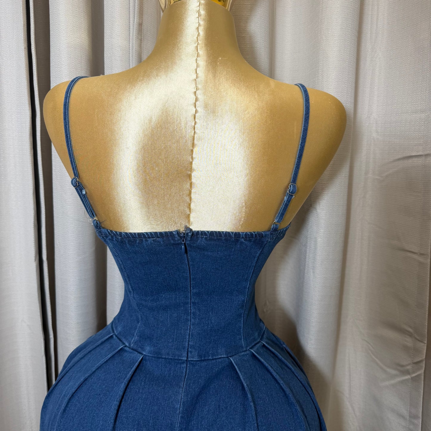 Stretch Denim Corset Midi Dress with pockets-Denim