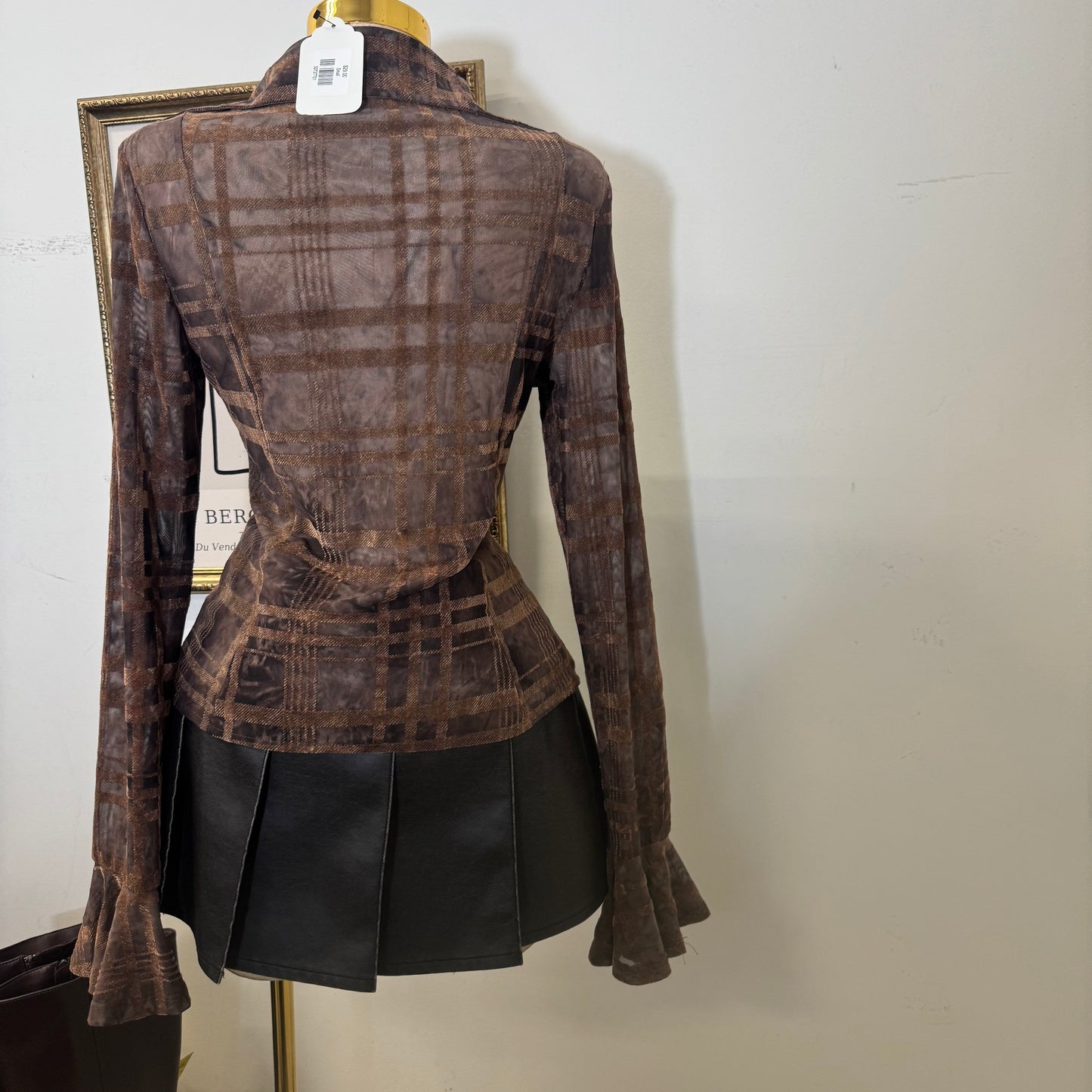 Collared Mesh Open Detail In the Front -Brown