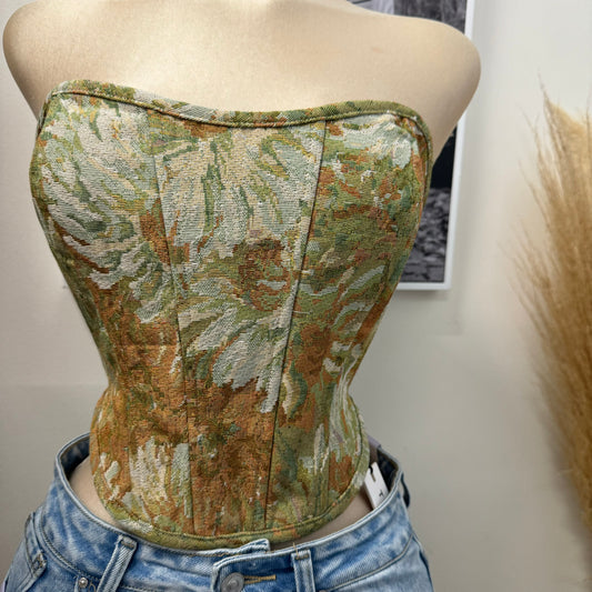 Delia Print Corset Top-Green