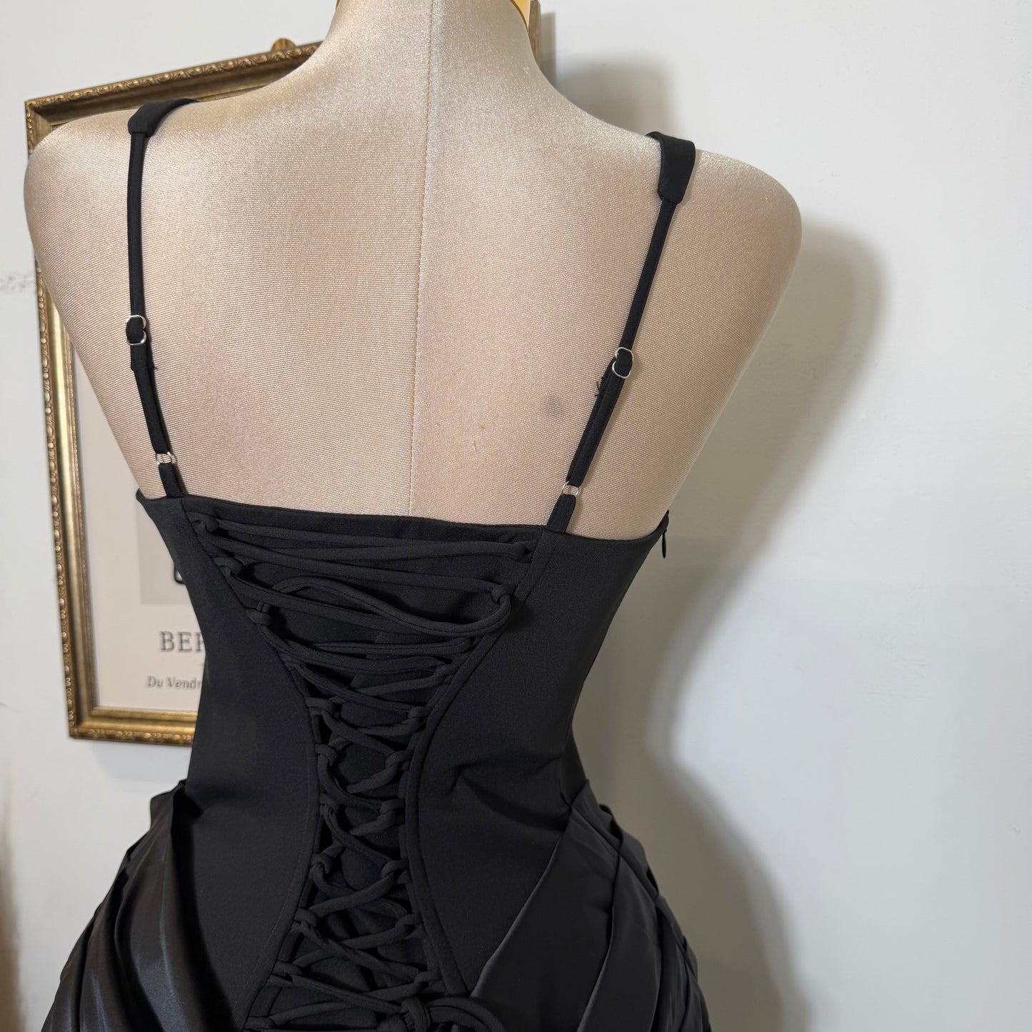 Satin Corset Cutout Mini Dress-Black