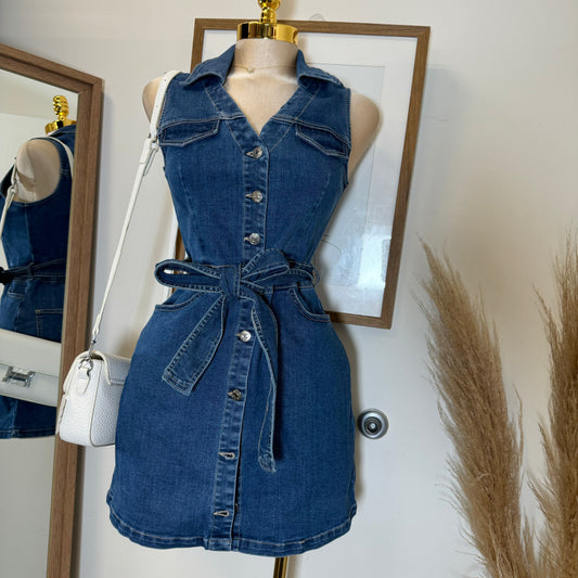 Vaquera Denim Belt Dress-Blue