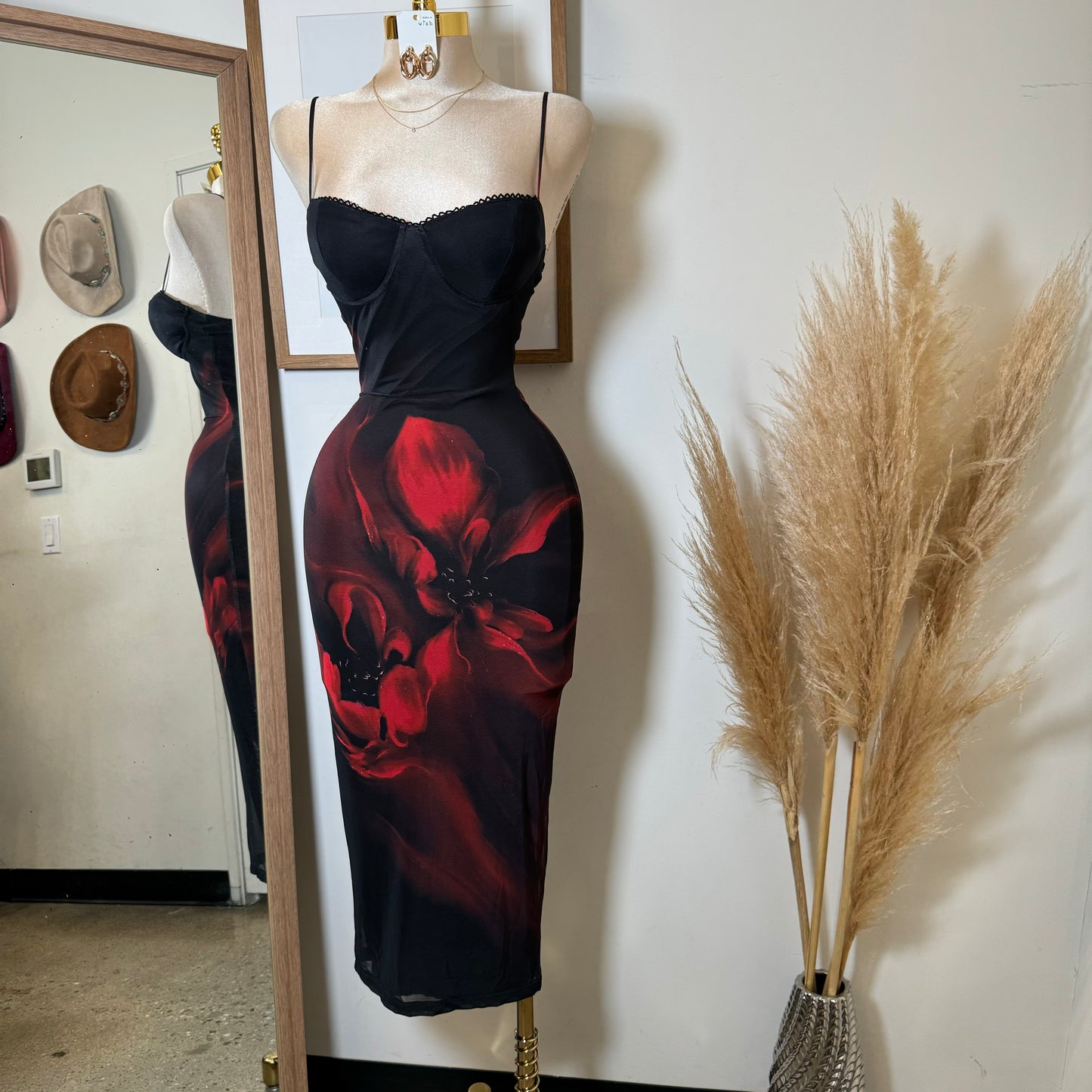 Alivis Mesh Spaghetti Dress-Black