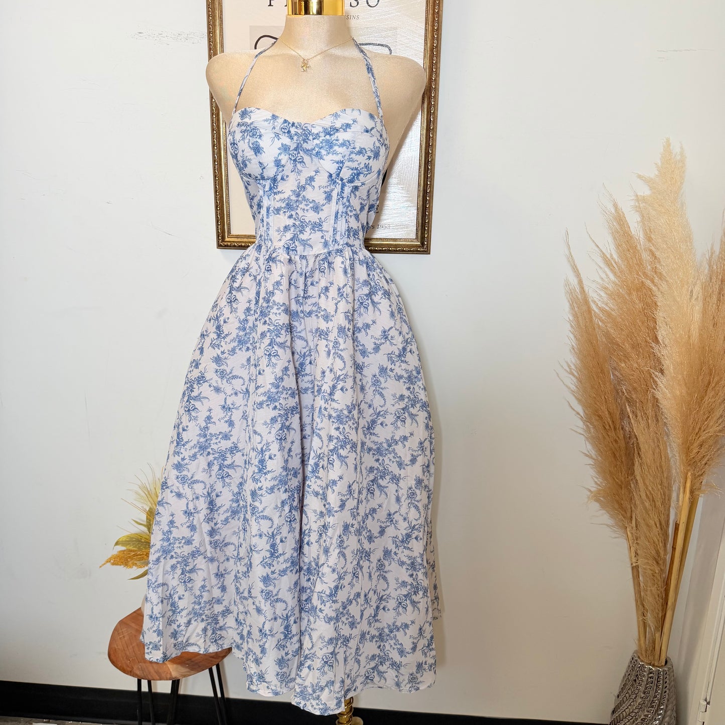 Blue Willow Halter Midi Dress-Navy