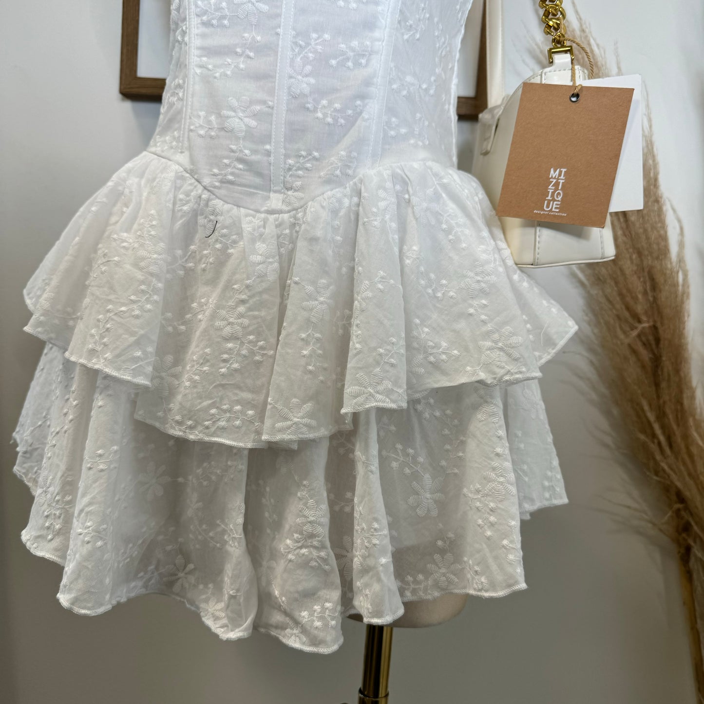 Cotton Corset Double Layer Mini Dress-White