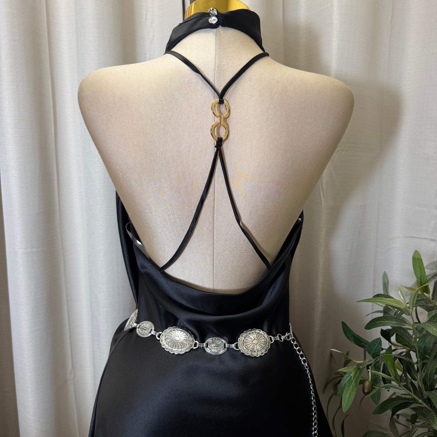 Halter Satin Mini Dress-Black