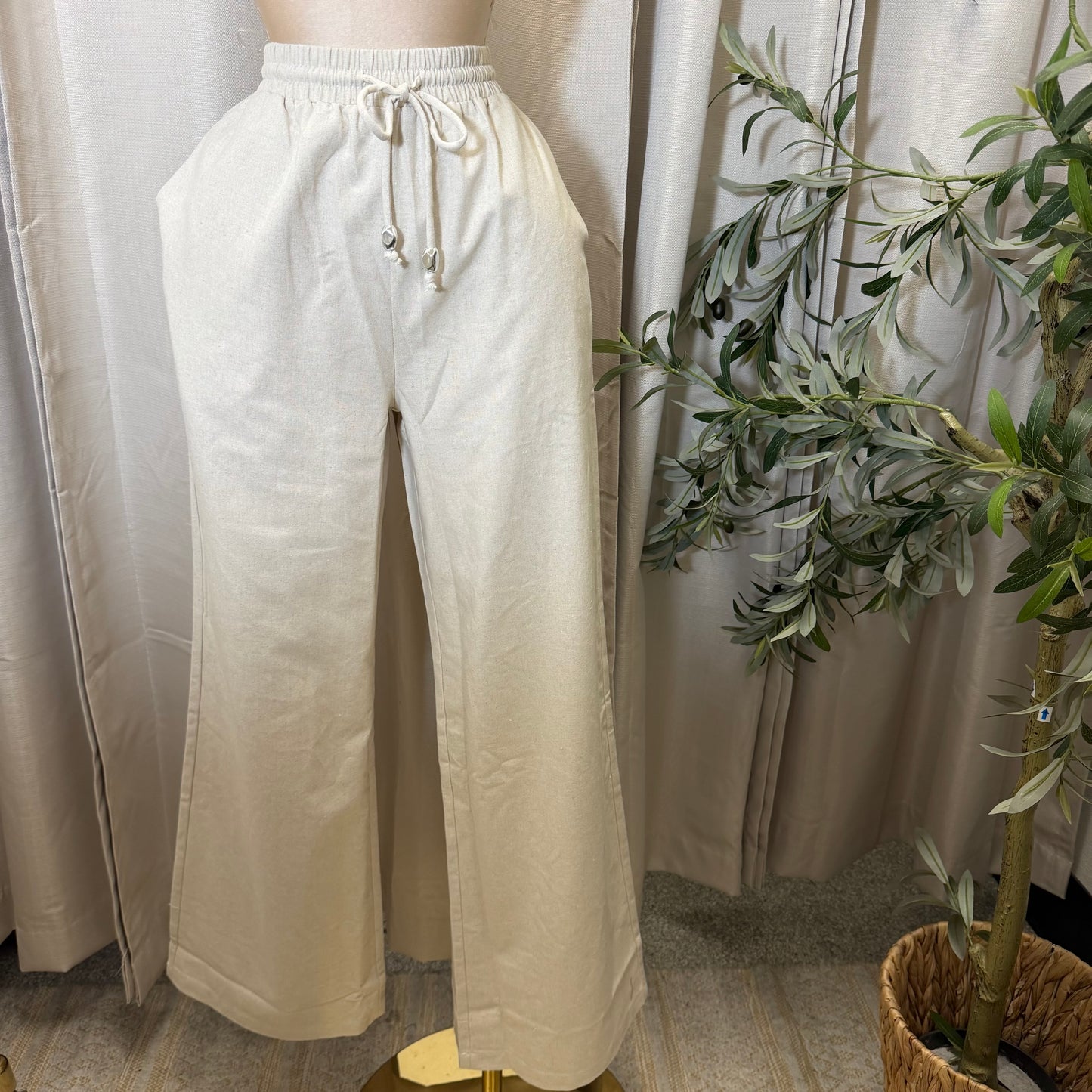 Front twist Top and wide leg pant Set-Beige