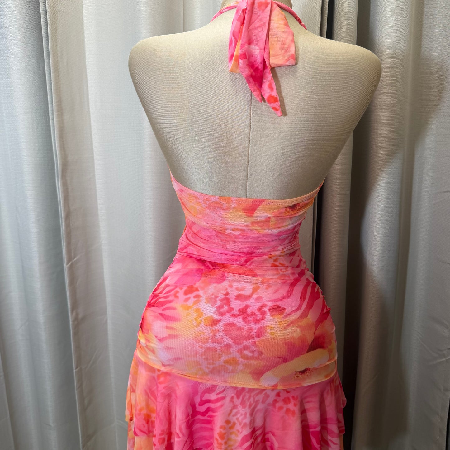Halter Leopard flower Dress-Pink