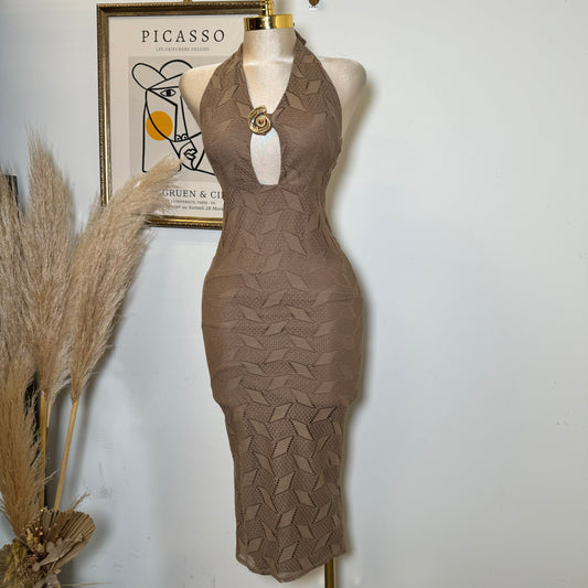 Sole texture knit with Hardware trim Dress-Mocha