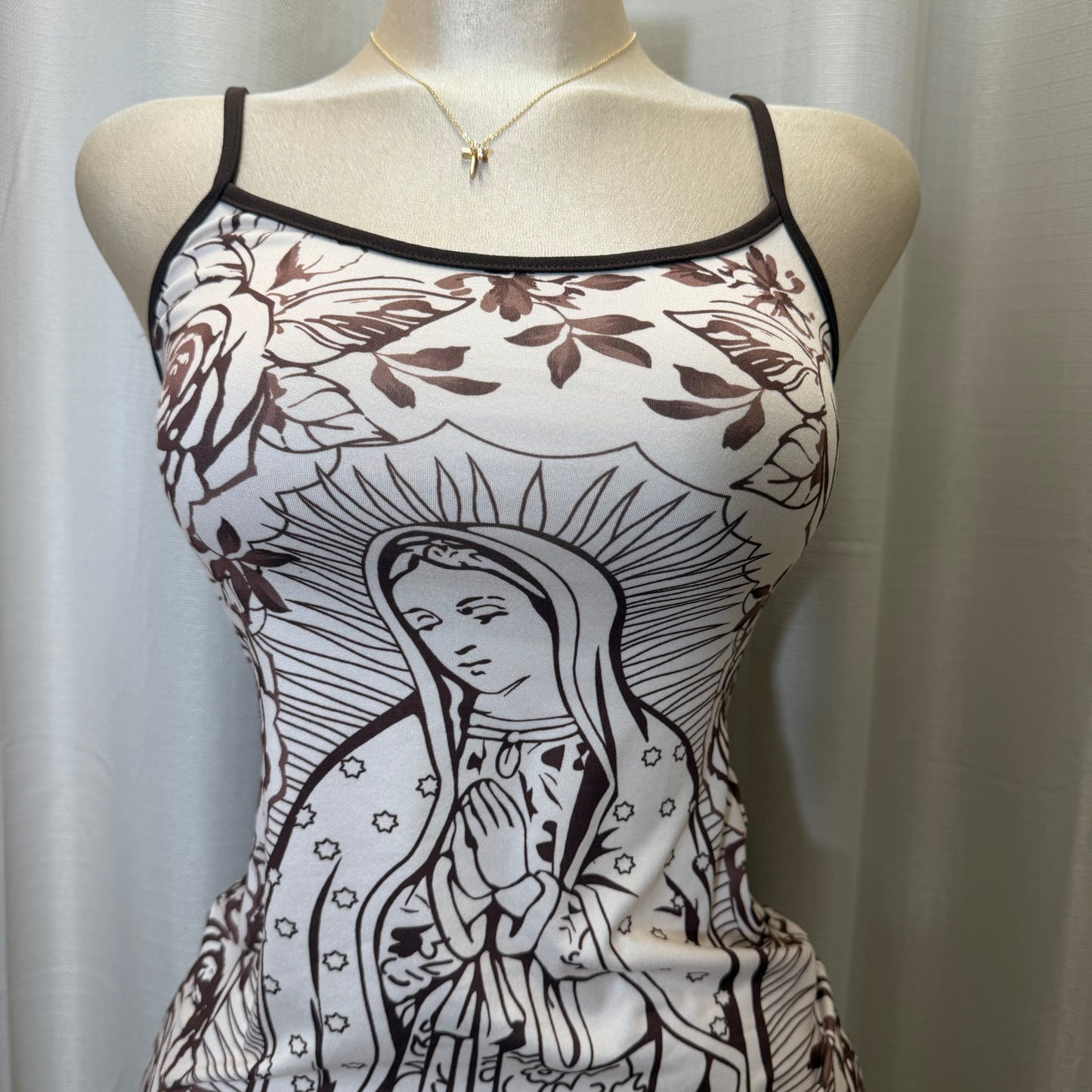 Maria Floral spaghetti Dress-brown/nude