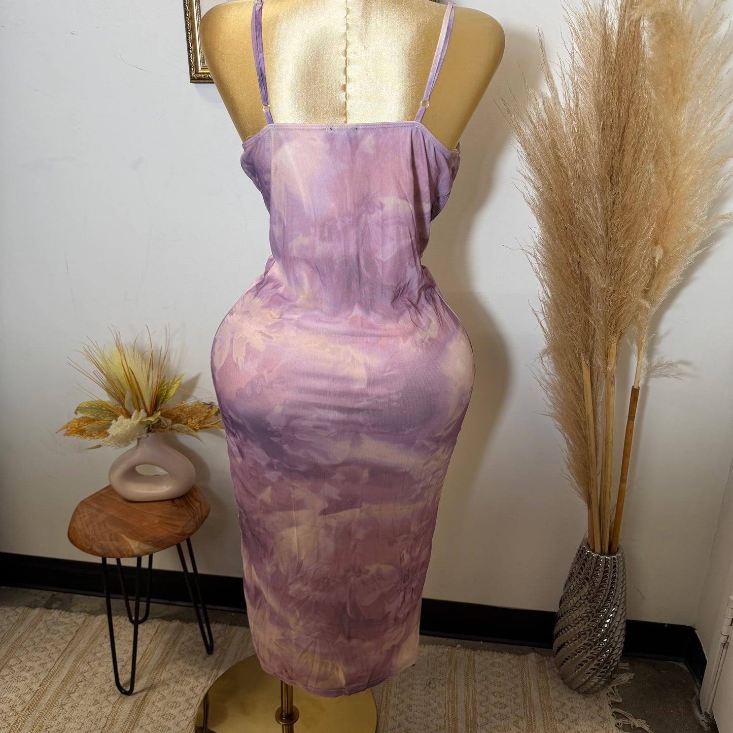 Drapped Cowl Neck Strappy Long Dress-Pink
