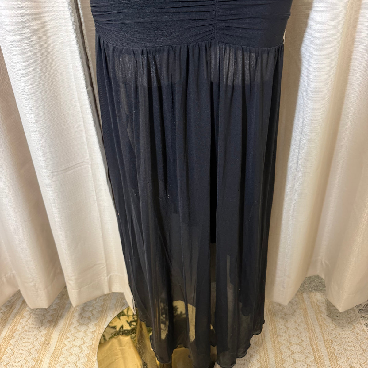 Corset Double Strap Ruched Slit Maxi Dress-Black