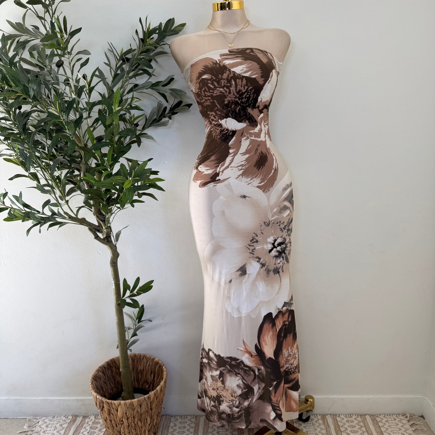 Maxi Strapless Dress-Brown