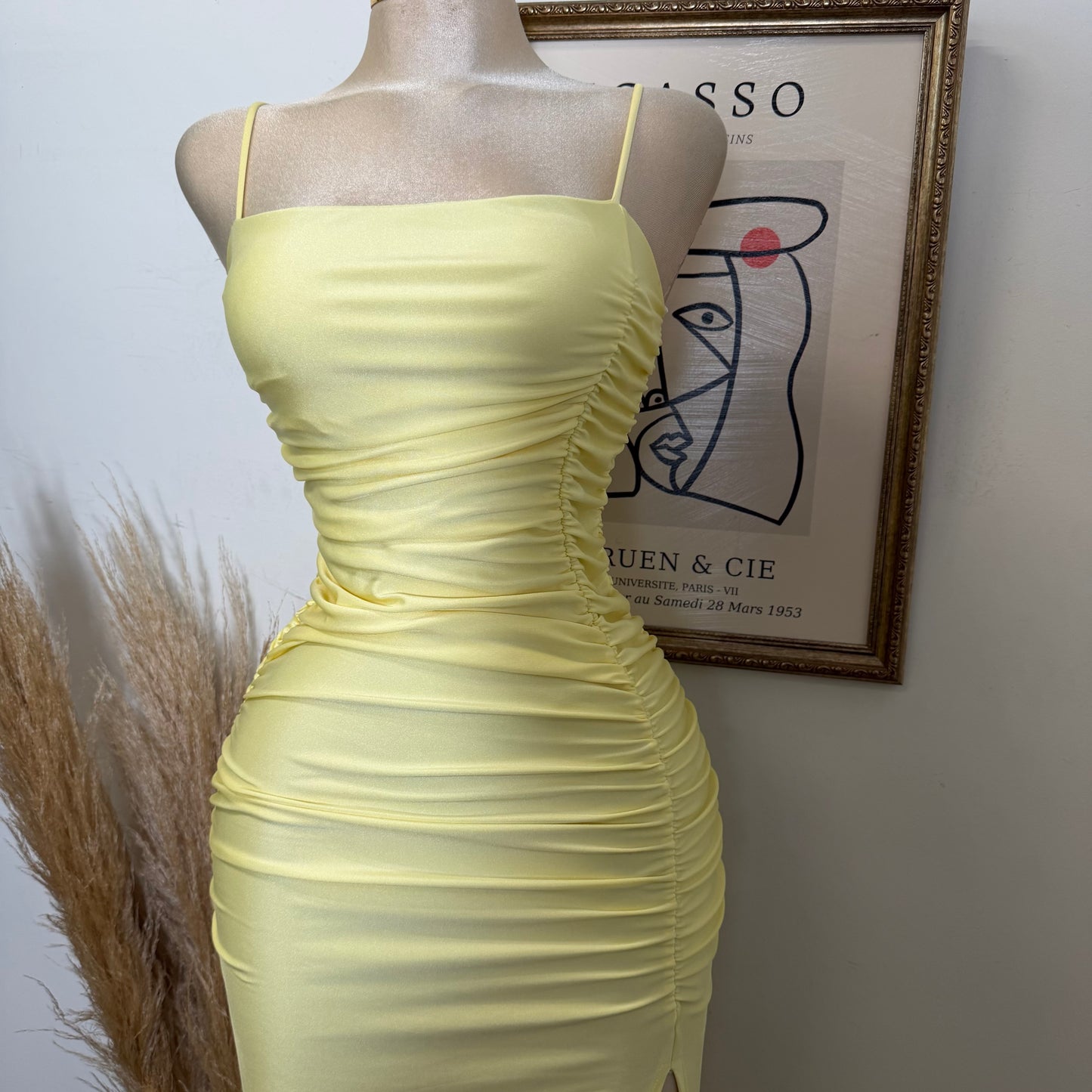 Ruched Slit Mermaid Maxi Dress-Yellow