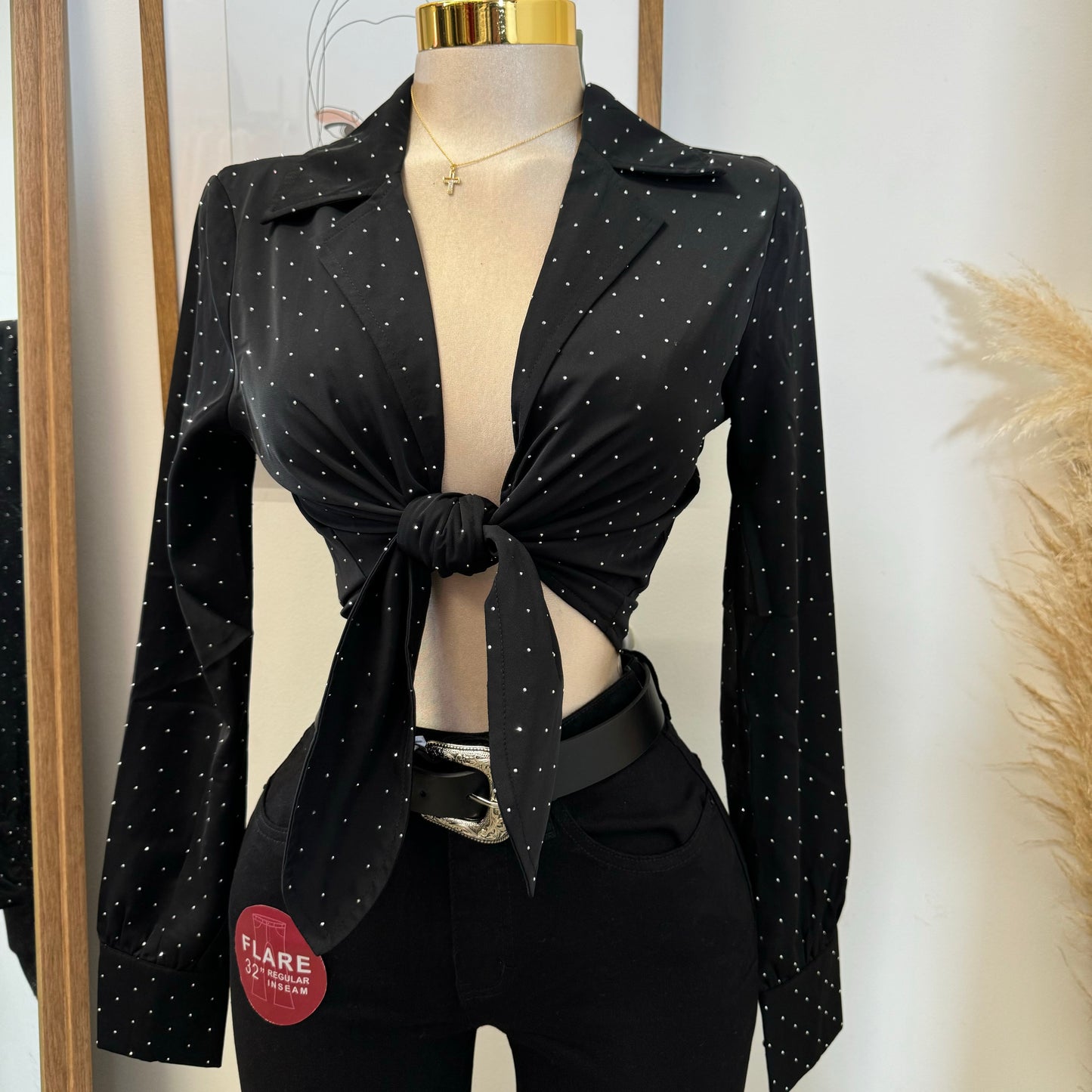 Toreada Rhinestone Top-Black