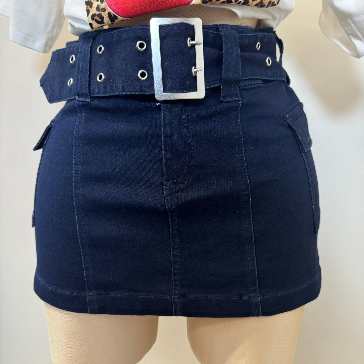 Alicia Cargo Denim Skirt-Indigo